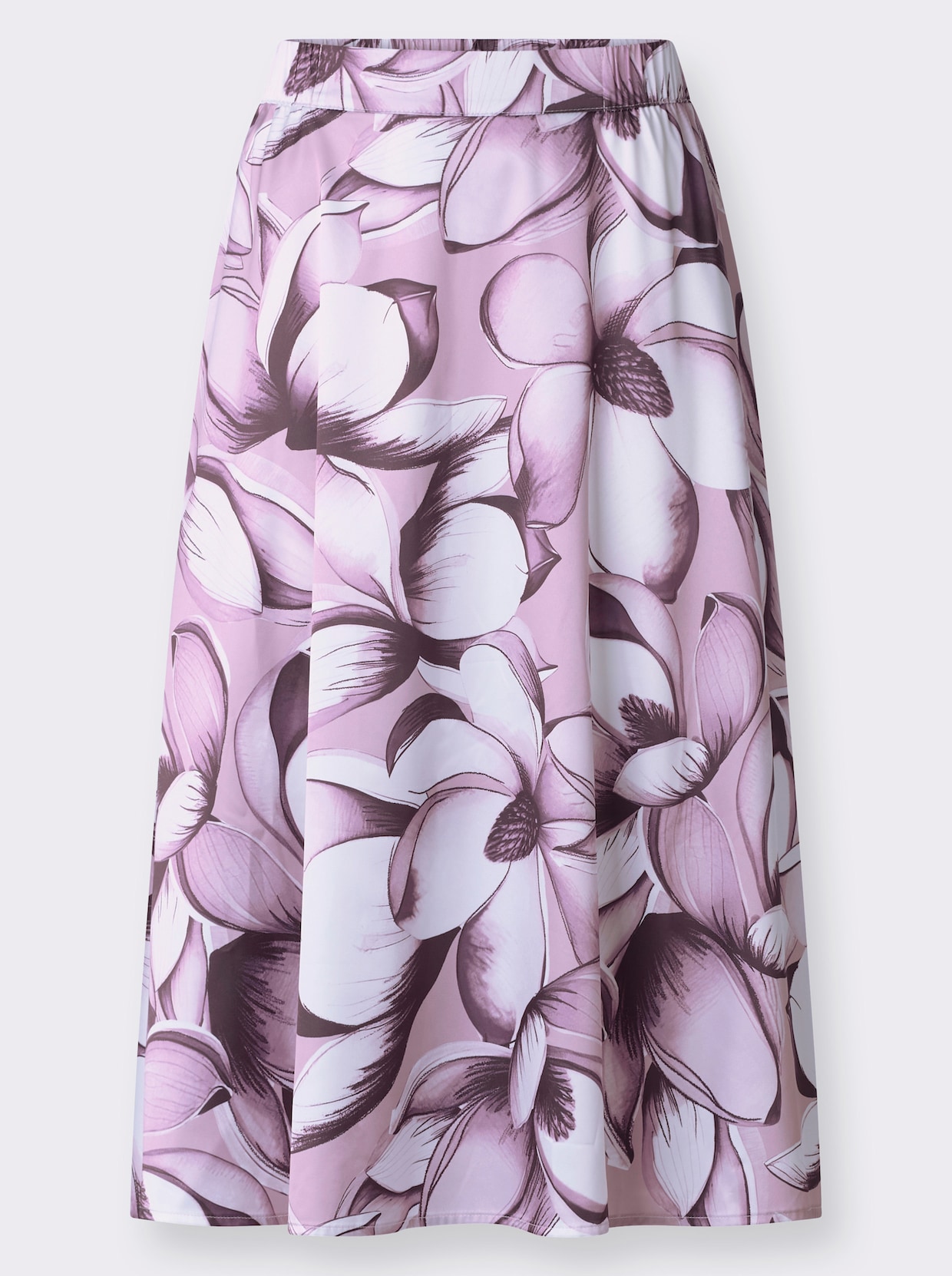 Schlupfrock in Satin-Qualität - ecru-aubergine-bedruckt