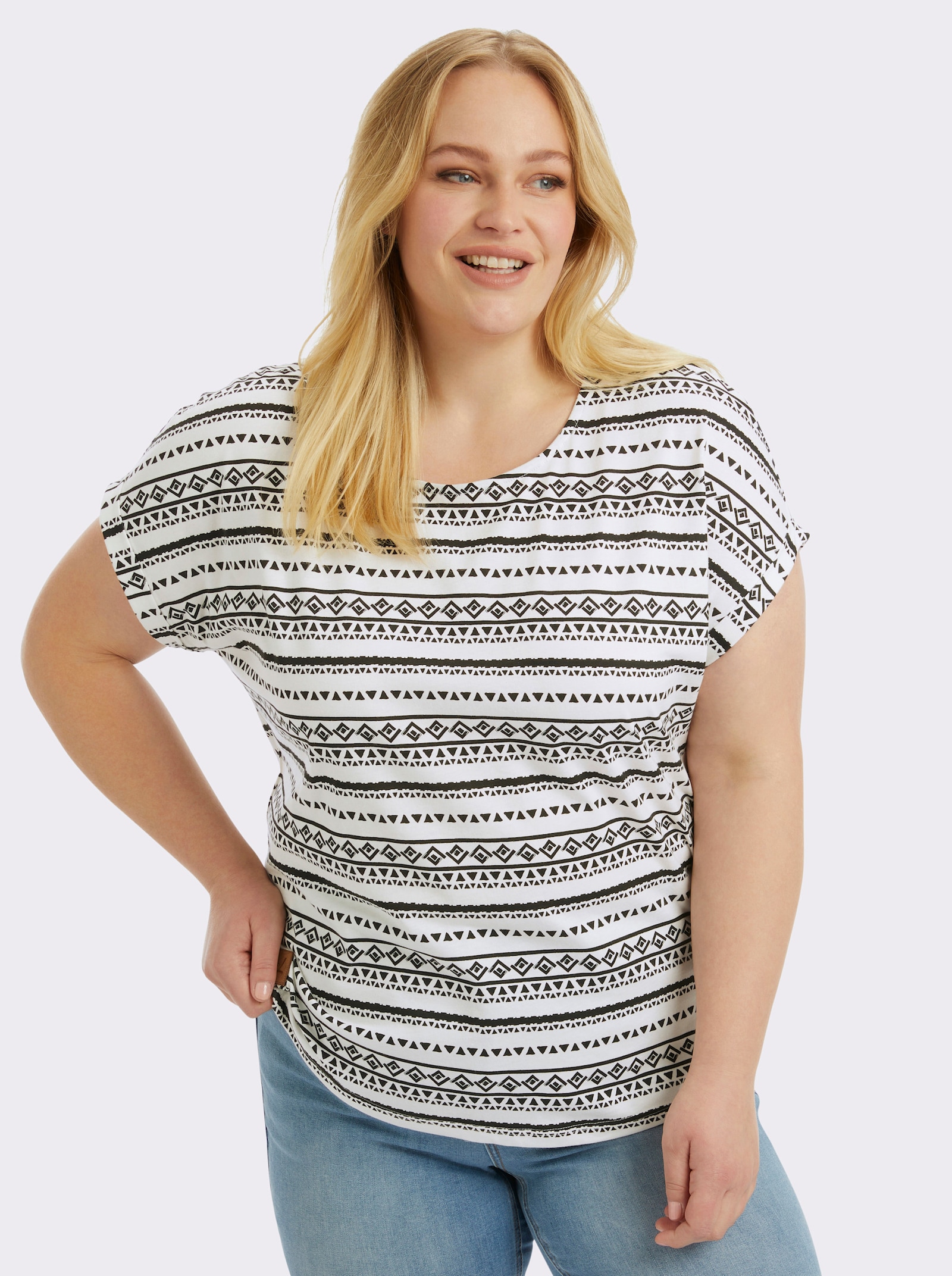 Print-Shirt mit Rundhals-Ausschnitt - ecru-schwarz-bedruckt