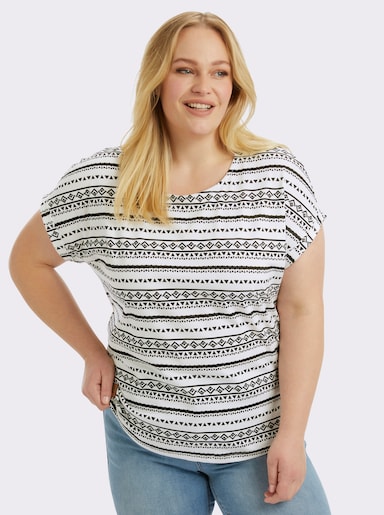 Print-Shirt mit Rundhals-Ausschnitt - ecru-schwarz-bedruckt