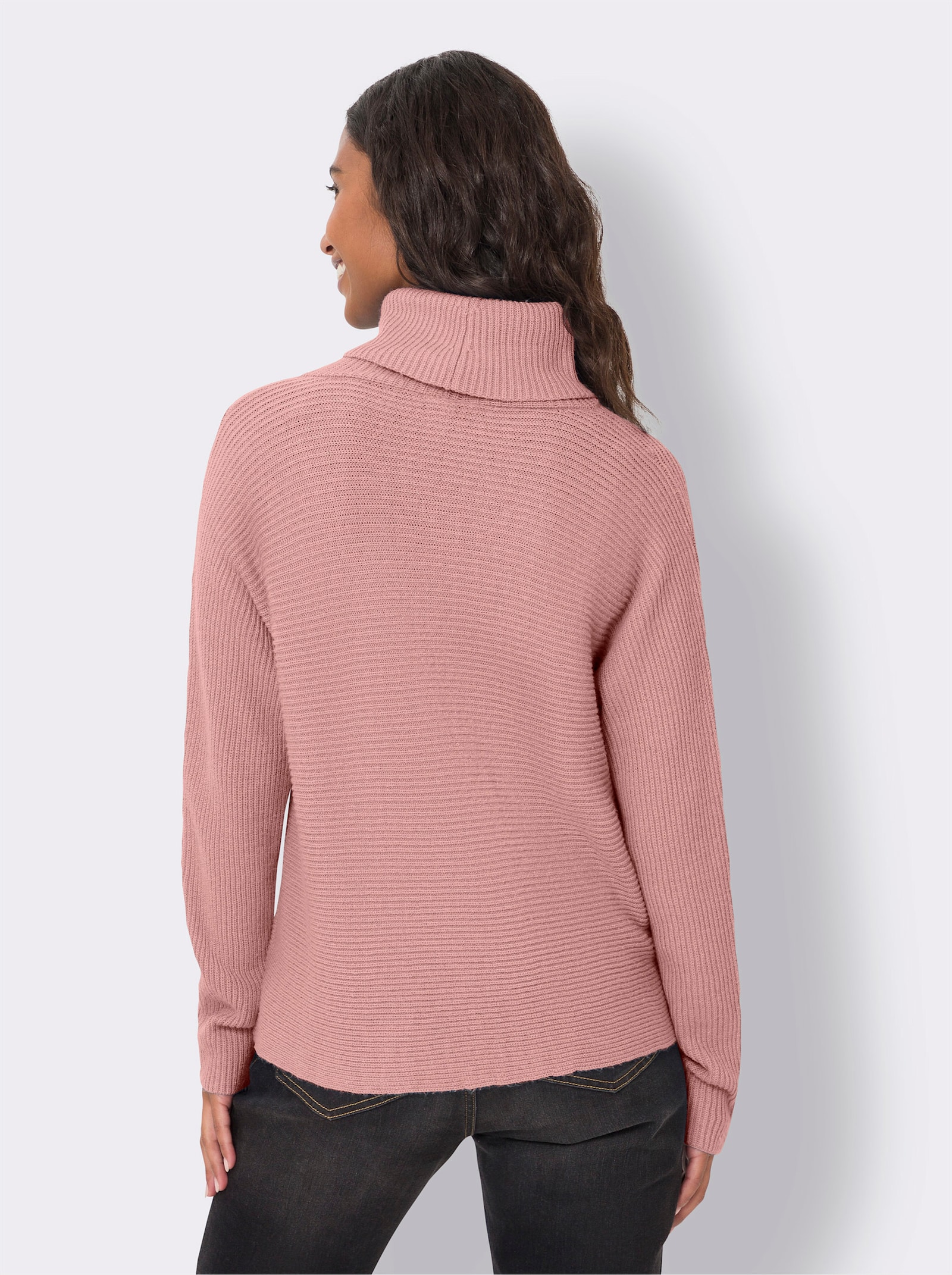 heine Pullover met rolkraag in riblook en vleermuismouwen - rozenkwarts
