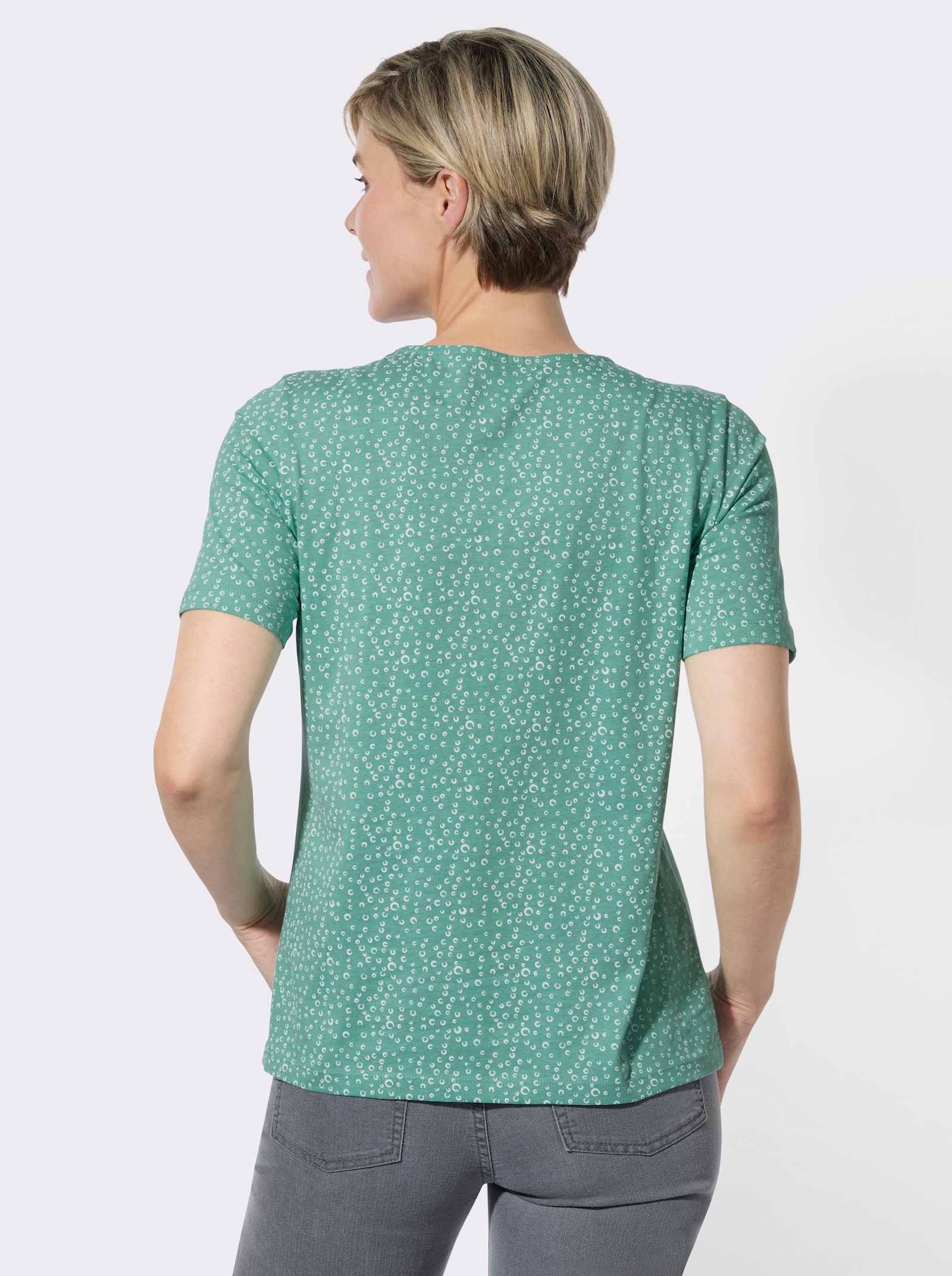 Rundhalsshirt im 2er-Pack - salbei-weiß-getupft + salbei