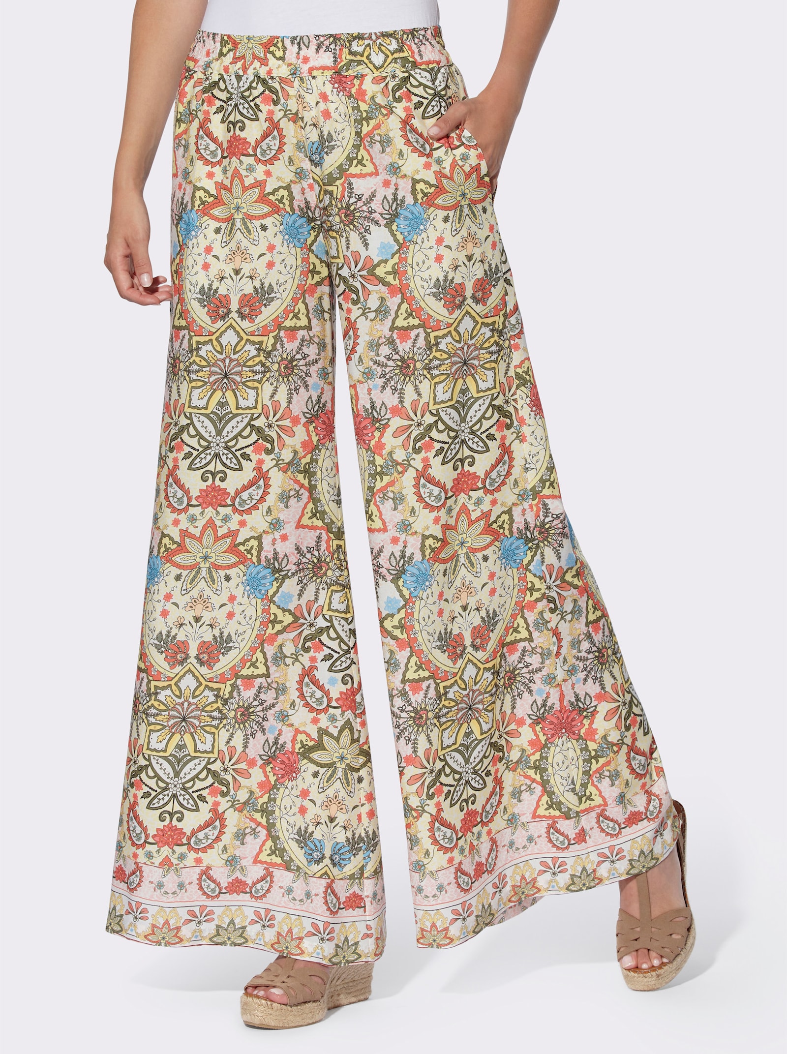 heine Druckhose aus Viskose - gelb-khaki-bedruckt