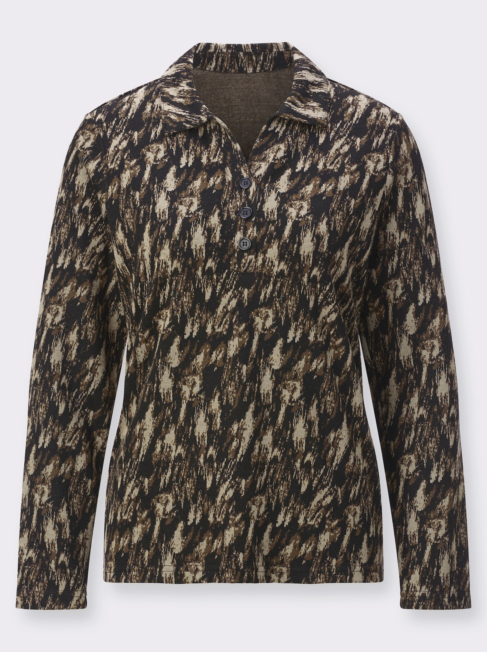 Poloshirt in Jacquard-Qualität - schwarz-braun-gemustert