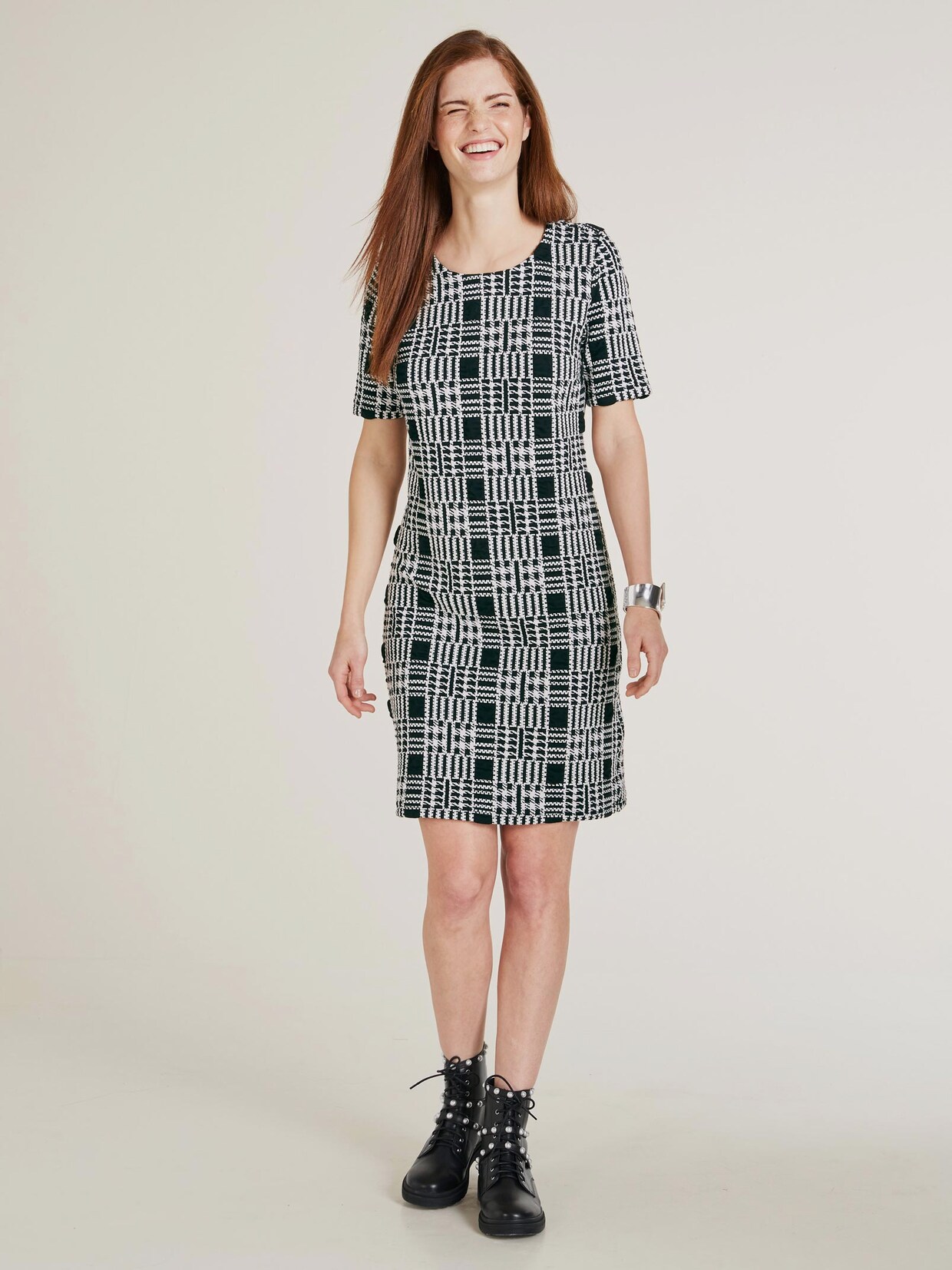 Linea Tesini Jersey-Kleid - schwarz-weiß