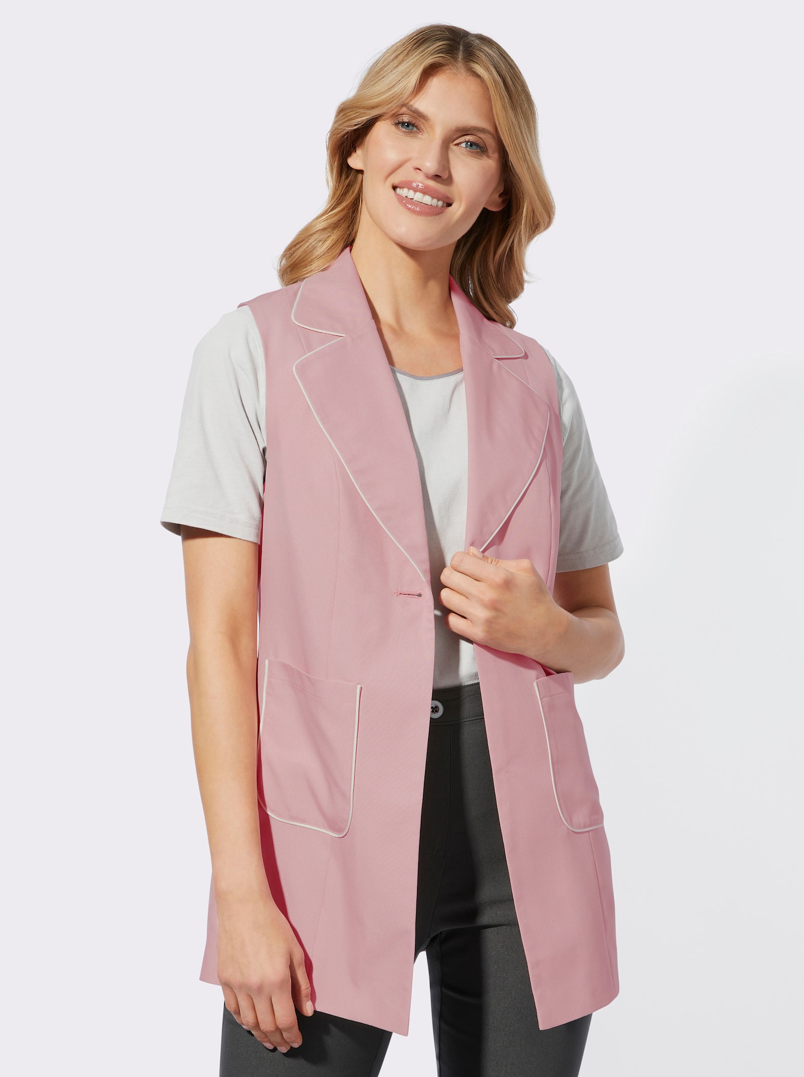 Weste mit Kontrast-Paspeln - hortensie-ecru