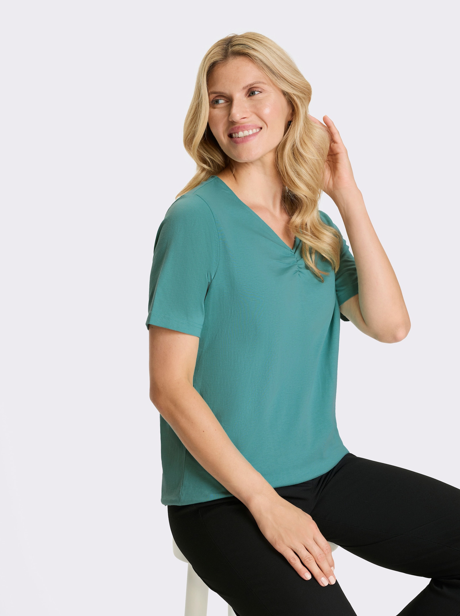 Tričko, kr.ruk., srd. výstrih - oceánová