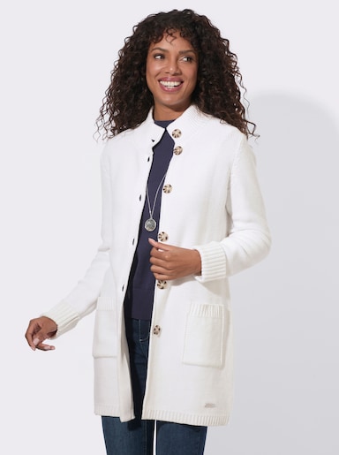Longstrickjacke im modischen Linksstrick - ecru