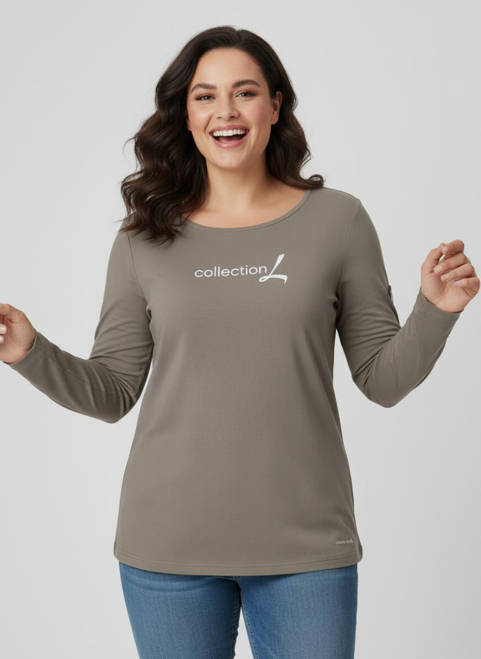 Langarmshirt mit Schriftzug - taupe
