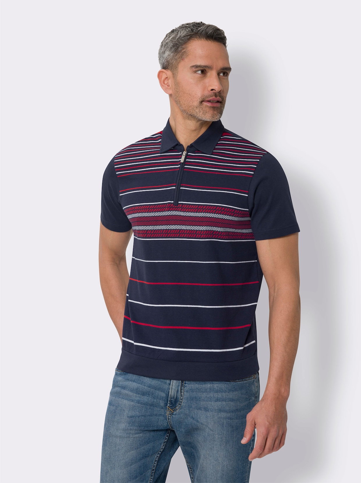 Poloshirt - marine-weiss-geringelt