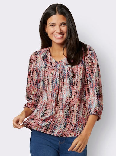 Druckbluse mit elastischen Bündchen - rosenquarz-rauchblau-bedruckt