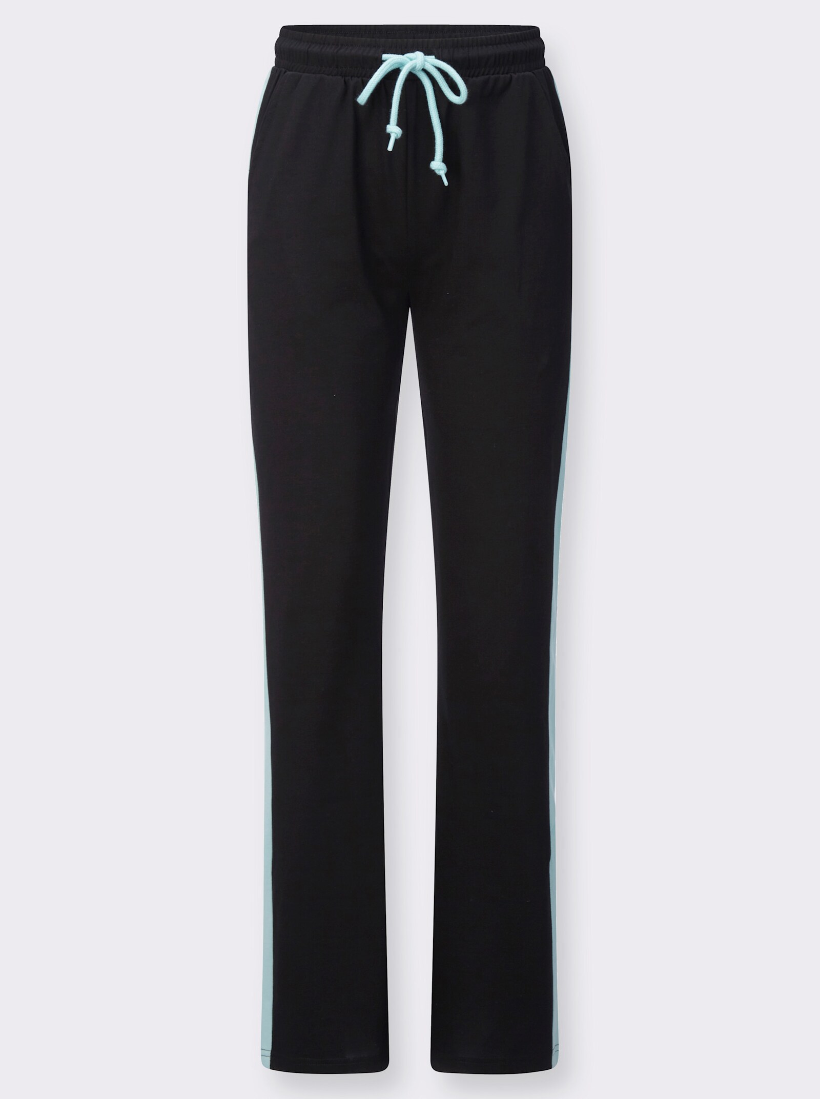 Freizeithose mit kontrastfarbenen Galonstreifen - schwarz-mint