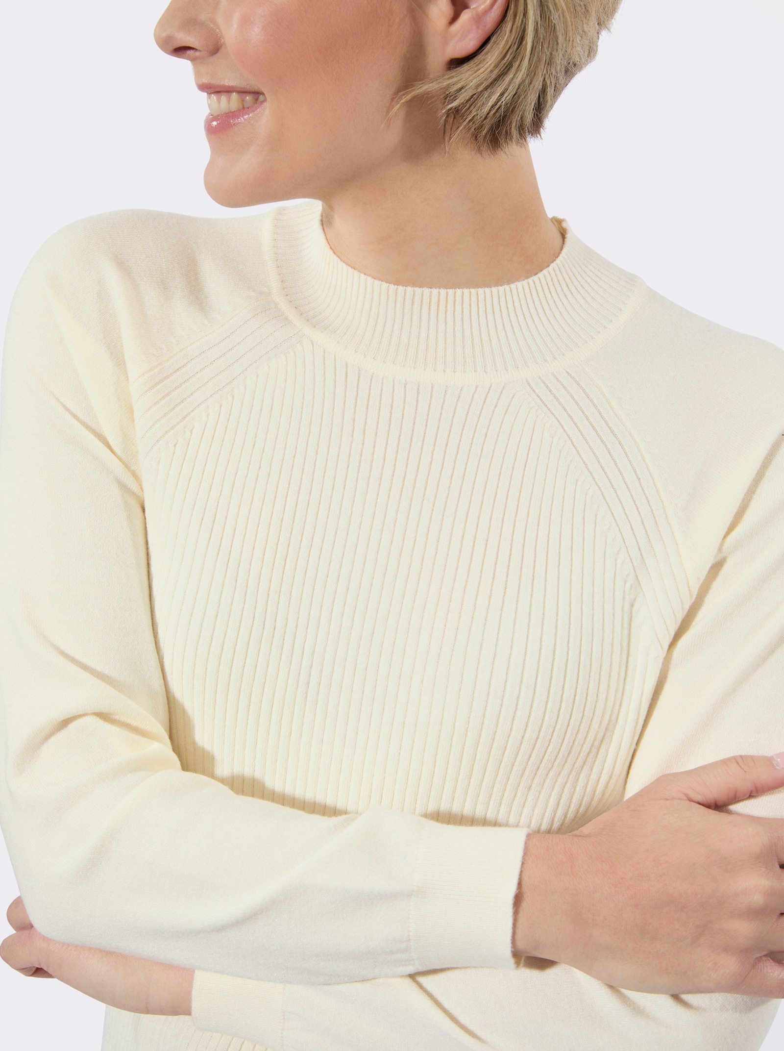 Stehkragenpullover mit Einstrick-Muster - champagner