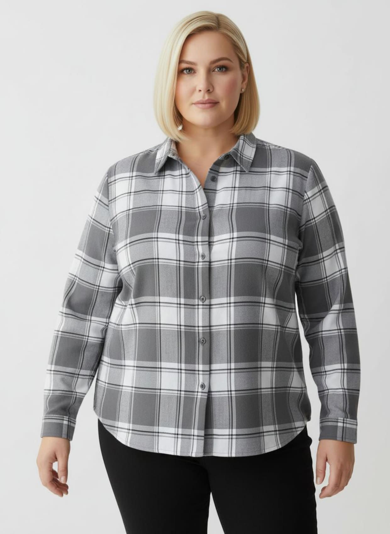 Flanellbluse in Karo-Muster - grau-weiß-kariert