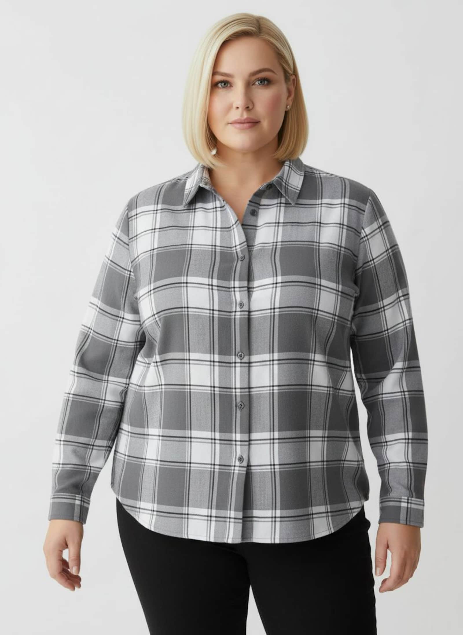 Flanellbluse in Karo-Muster - grau-weiß-kariert
