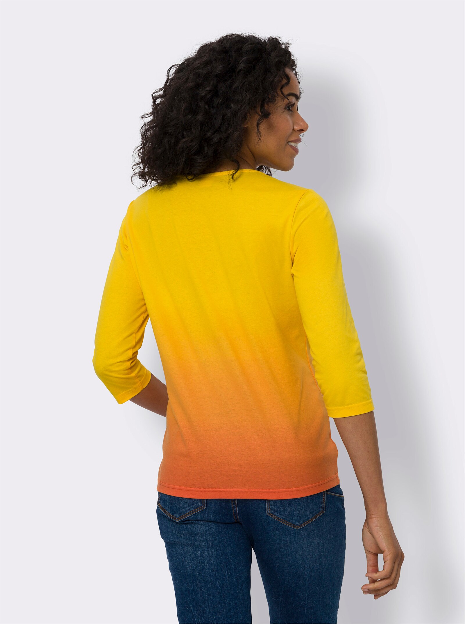 3/4-Arm-Shirt mit Farbverlauf - sonnengelb-orange-bedruckt