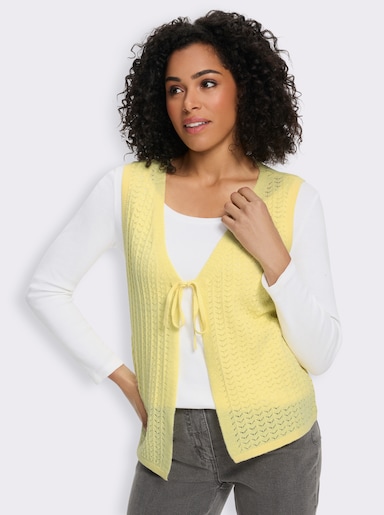 Strickweste mit Bindeband - zitrone