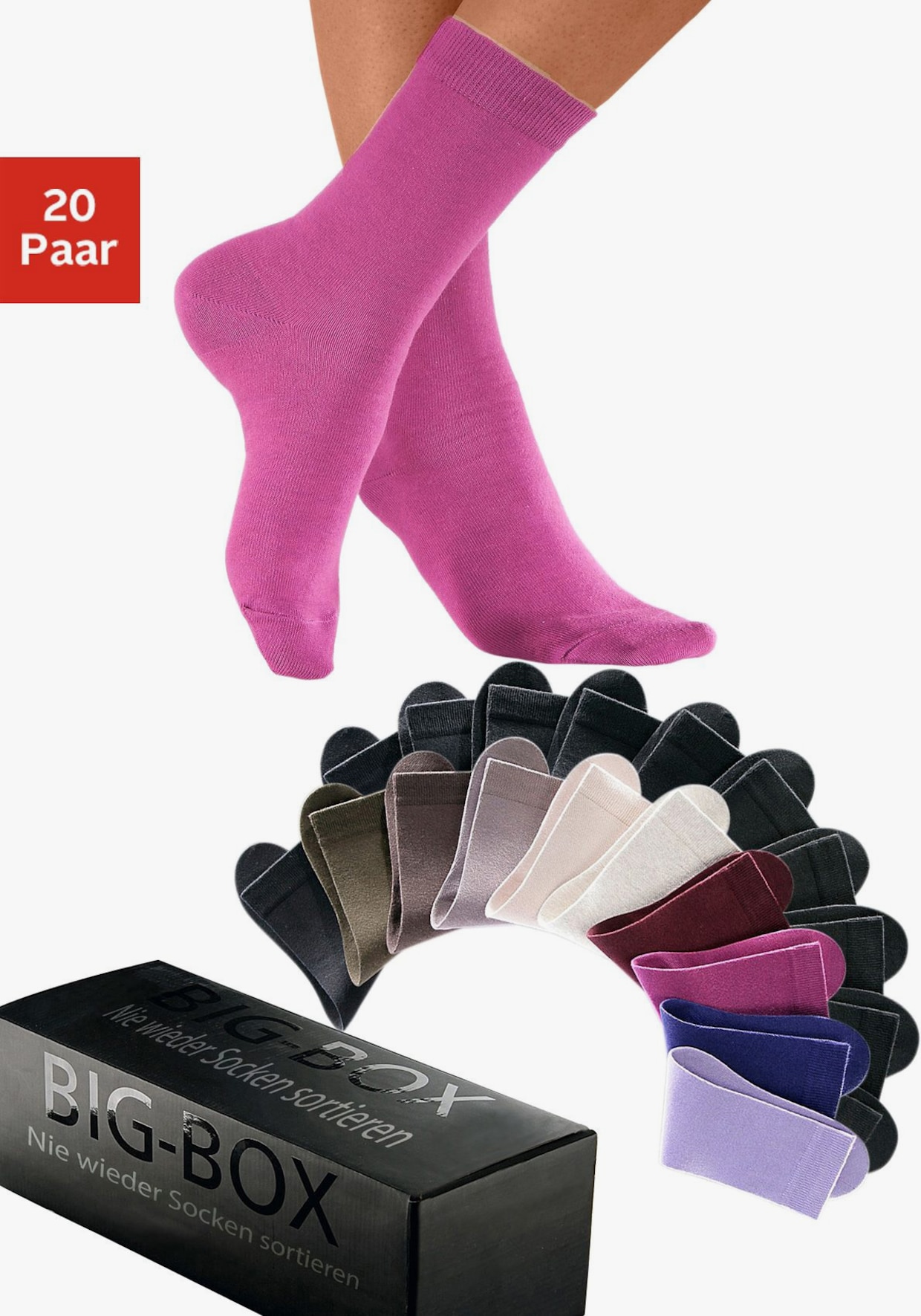 Go in Basicsocken - 2x braun, 2x beige, 2x lila, 1x beere, 1x ruby, 1x khaki, 11x schwarz