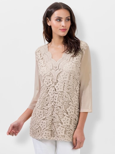 Spitzenshirt blickdicht unterlegt - elfenbein