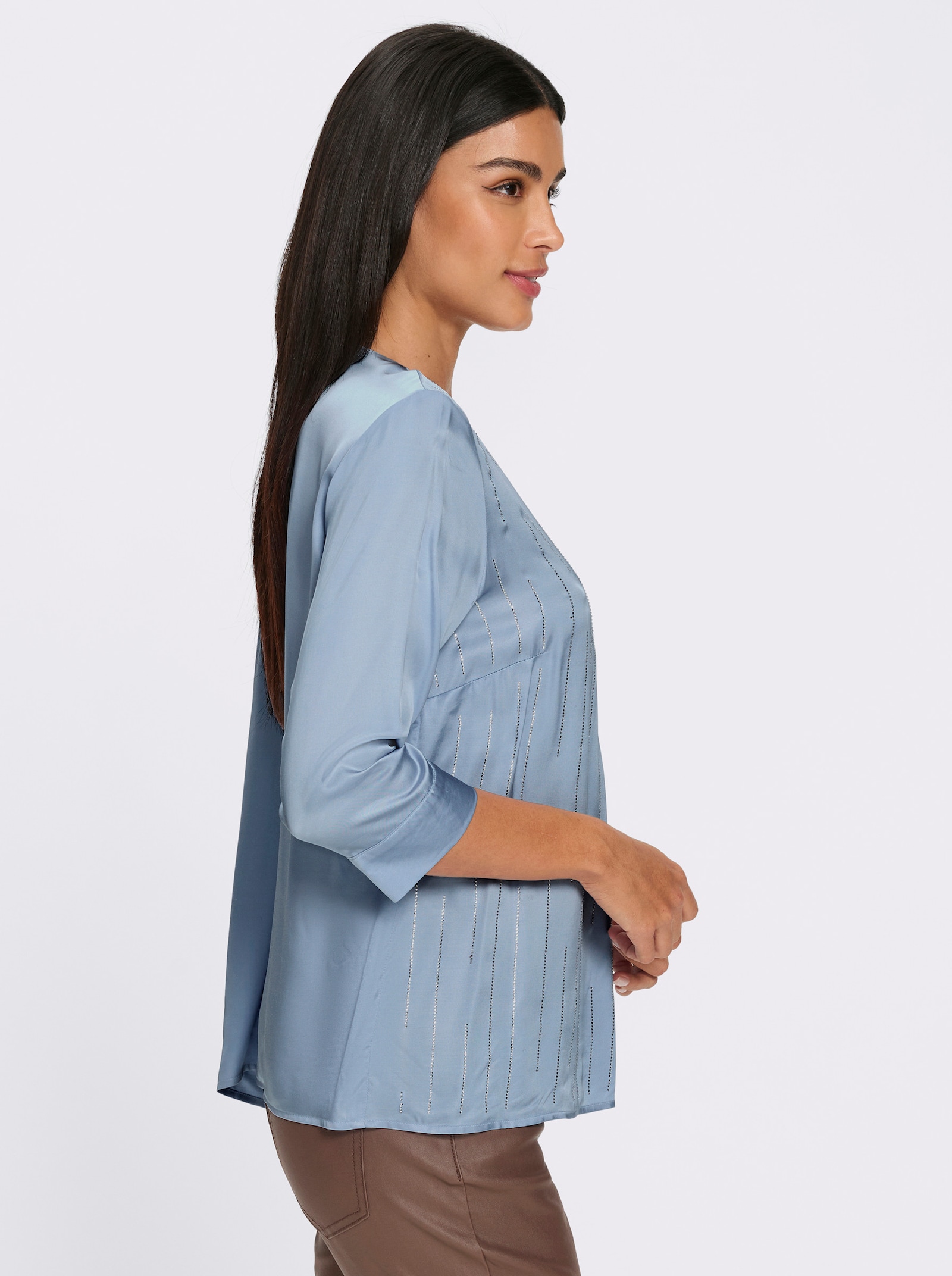 heine Satinbluse mit Glitzersteinchen - eisblau