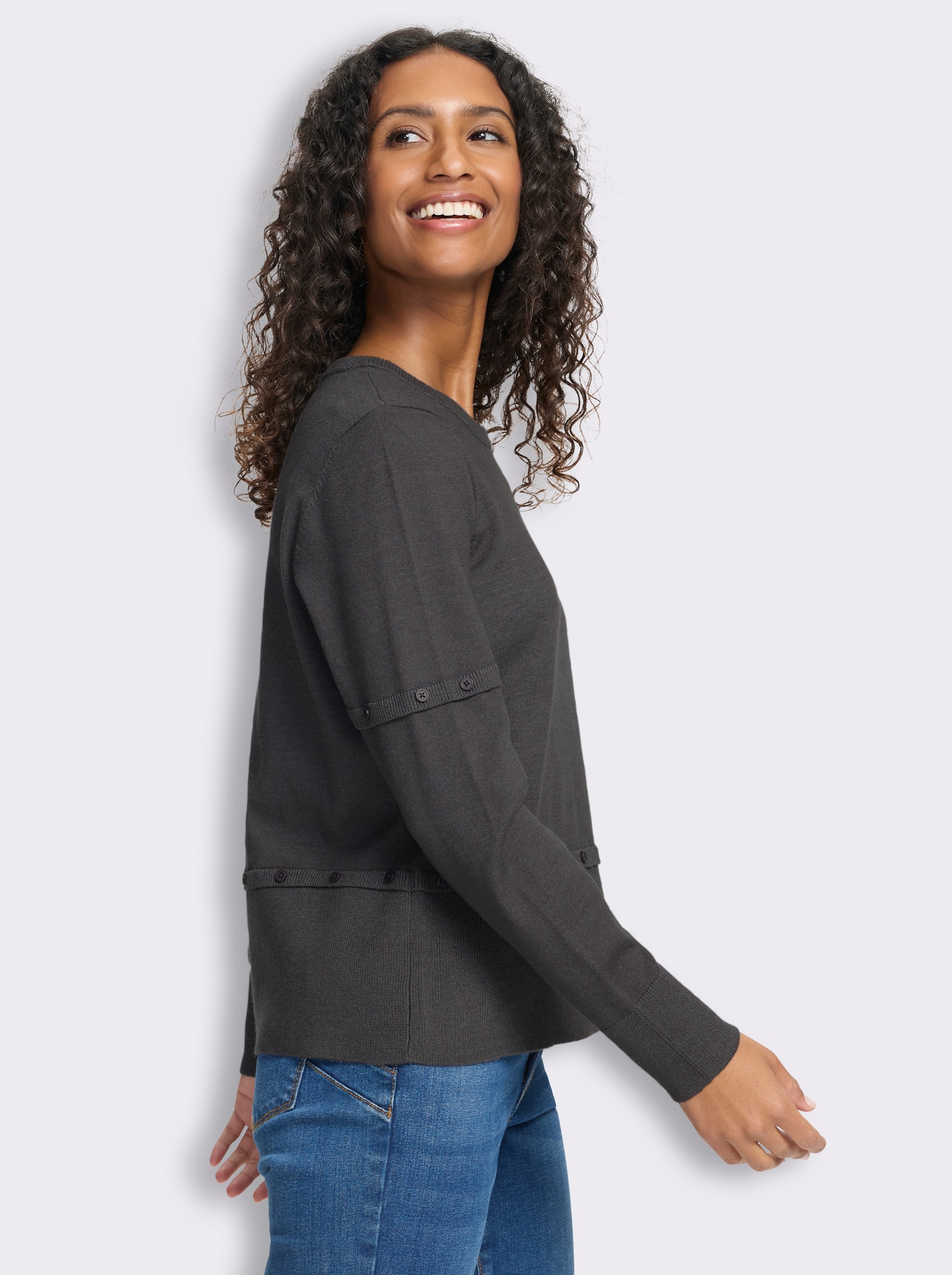 heine 2-in-1-Pullover mit Zierknopfleiste - anthrazit-meliert