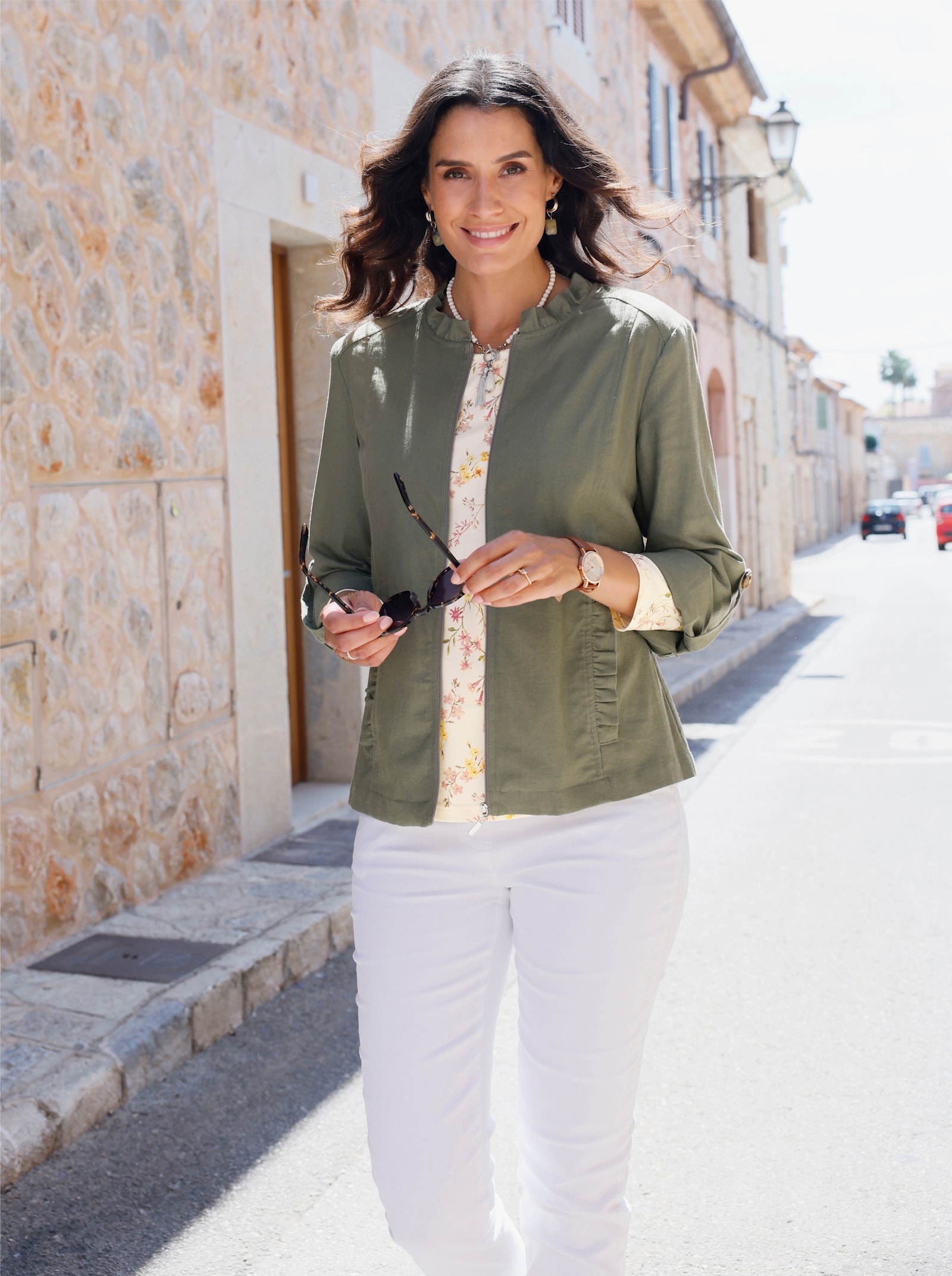 Blusenblazer mit sorgfältiger Innenverarbeitung - khaki