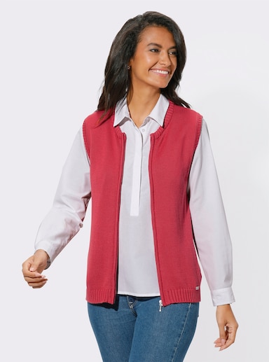 Strickweste mit Reißverschluss - korallenrot