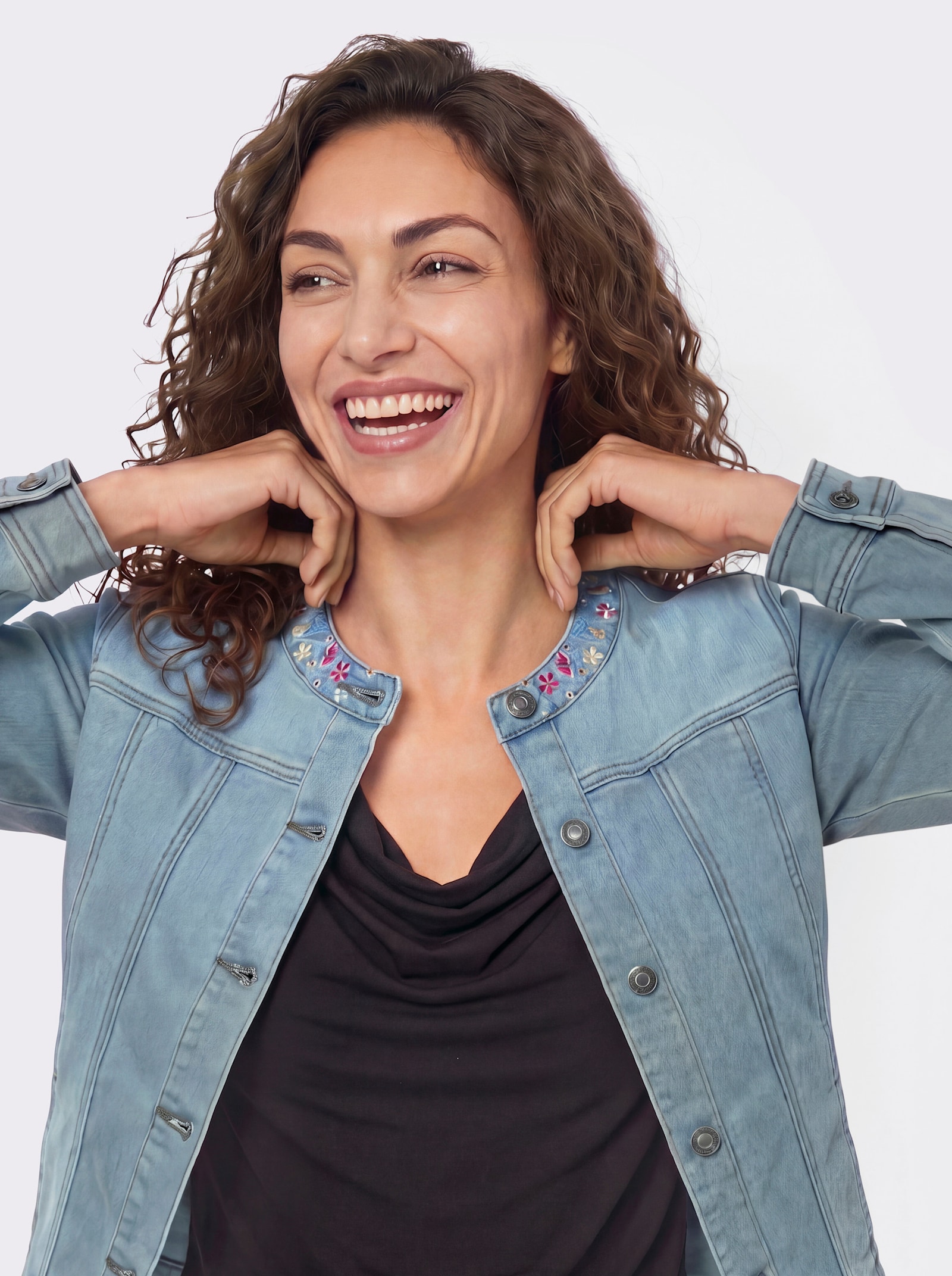 Jeansblazer mit Stickerei - blue-bleached