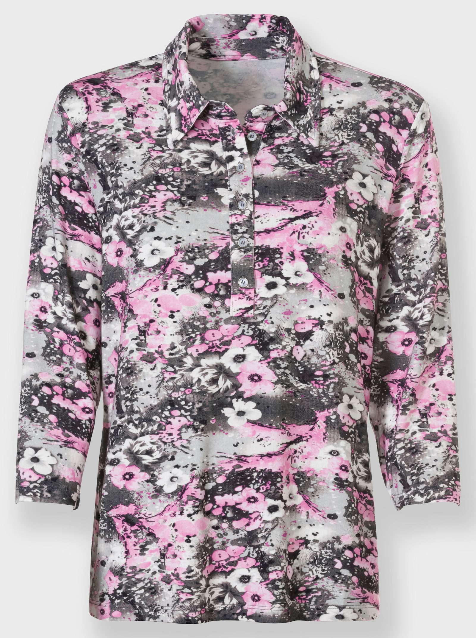 Poloshirt met gemengde bloemenpatronen - grijs/roze geprint