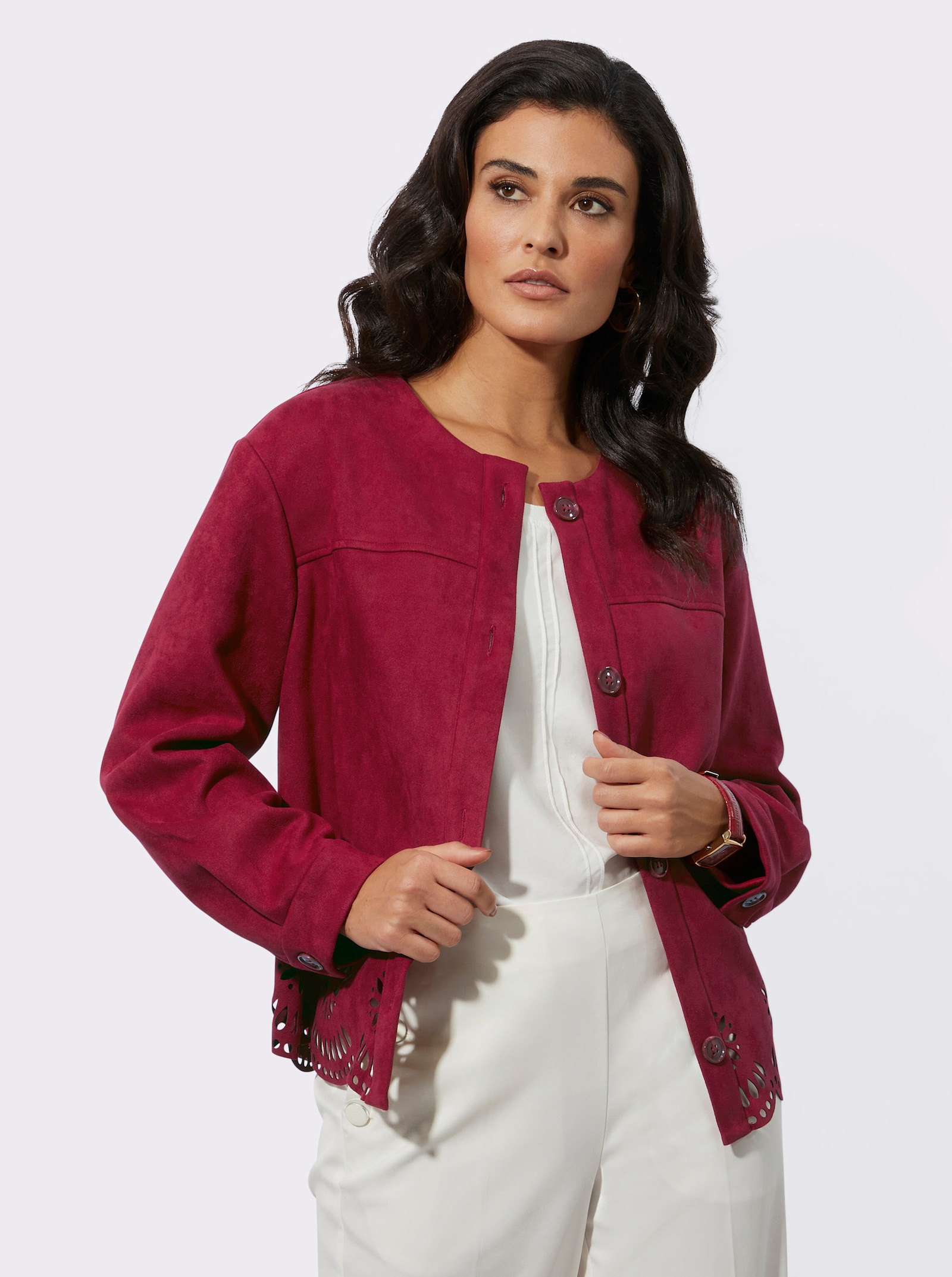 Korte blazer in suèdelook - donkerrood