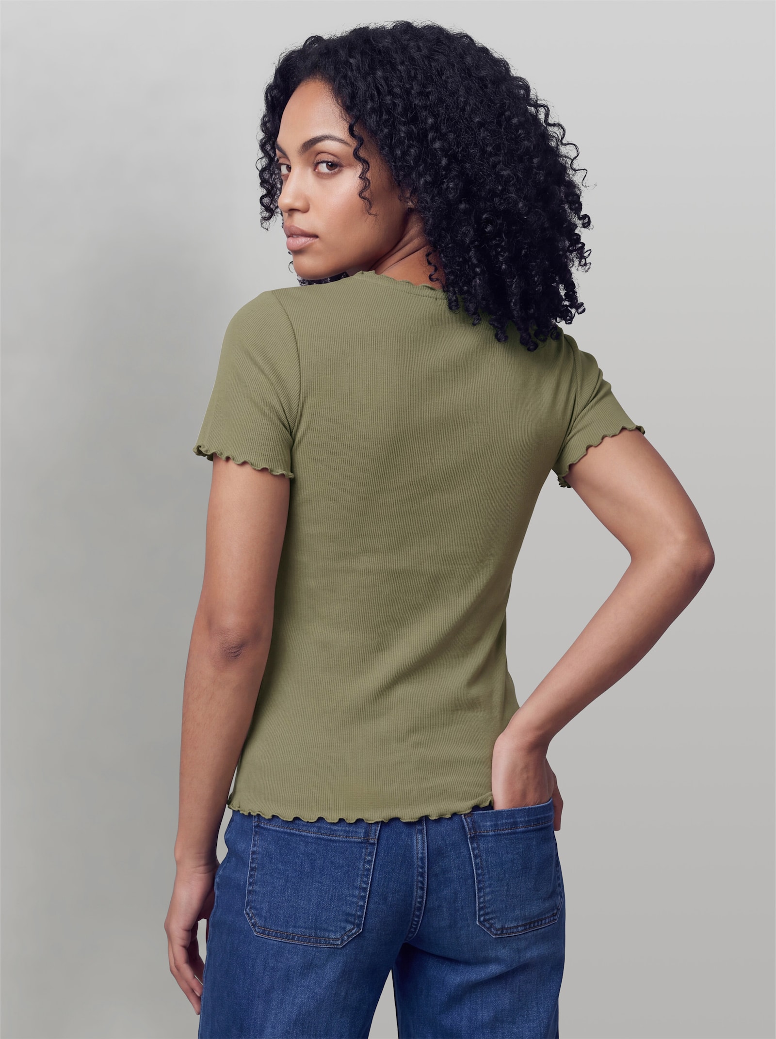 heine Rippshirt mit Wellenkanten - khaki