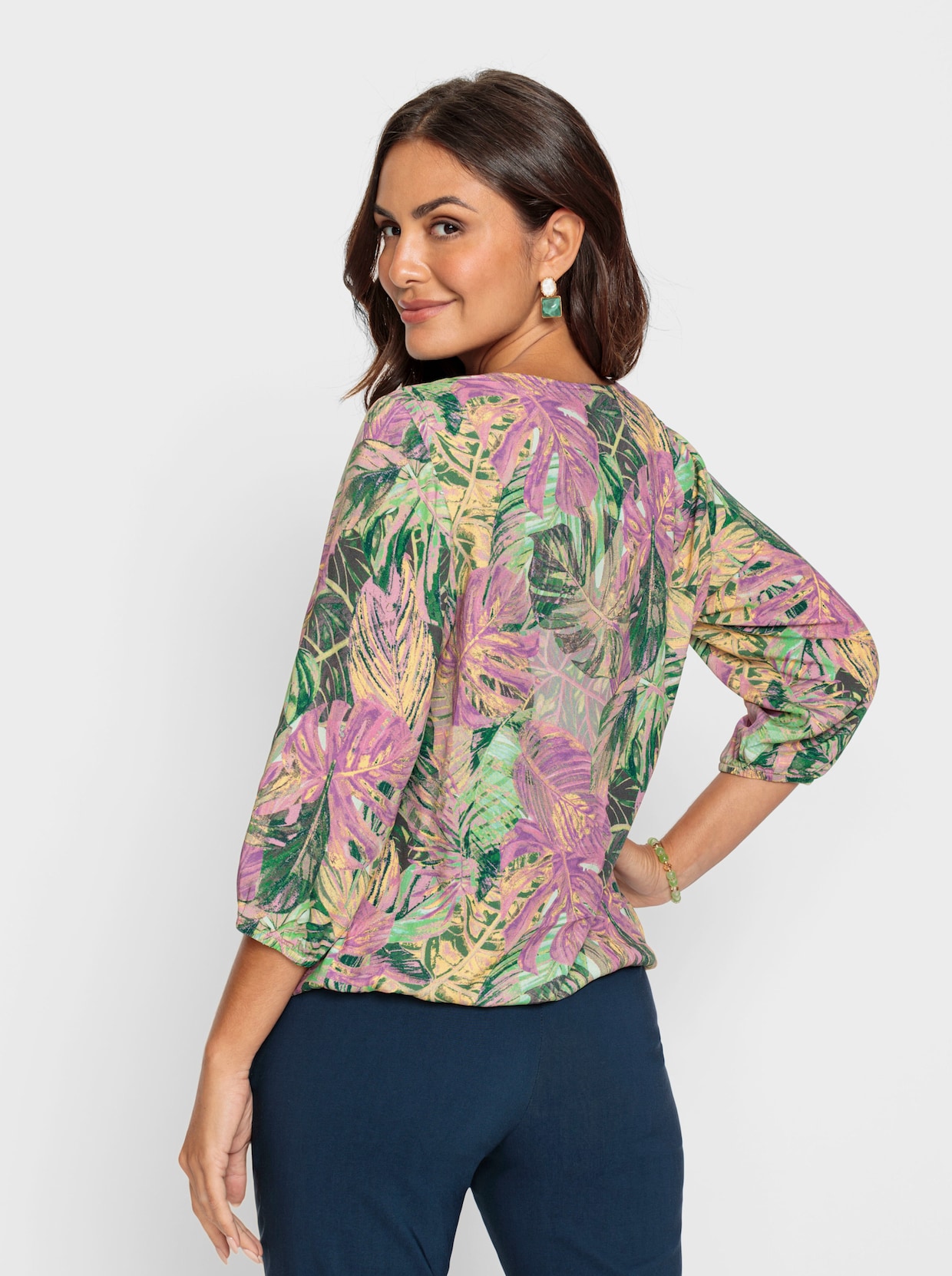 Schlupf-Bluse - rosé-pistazie-bedruckt