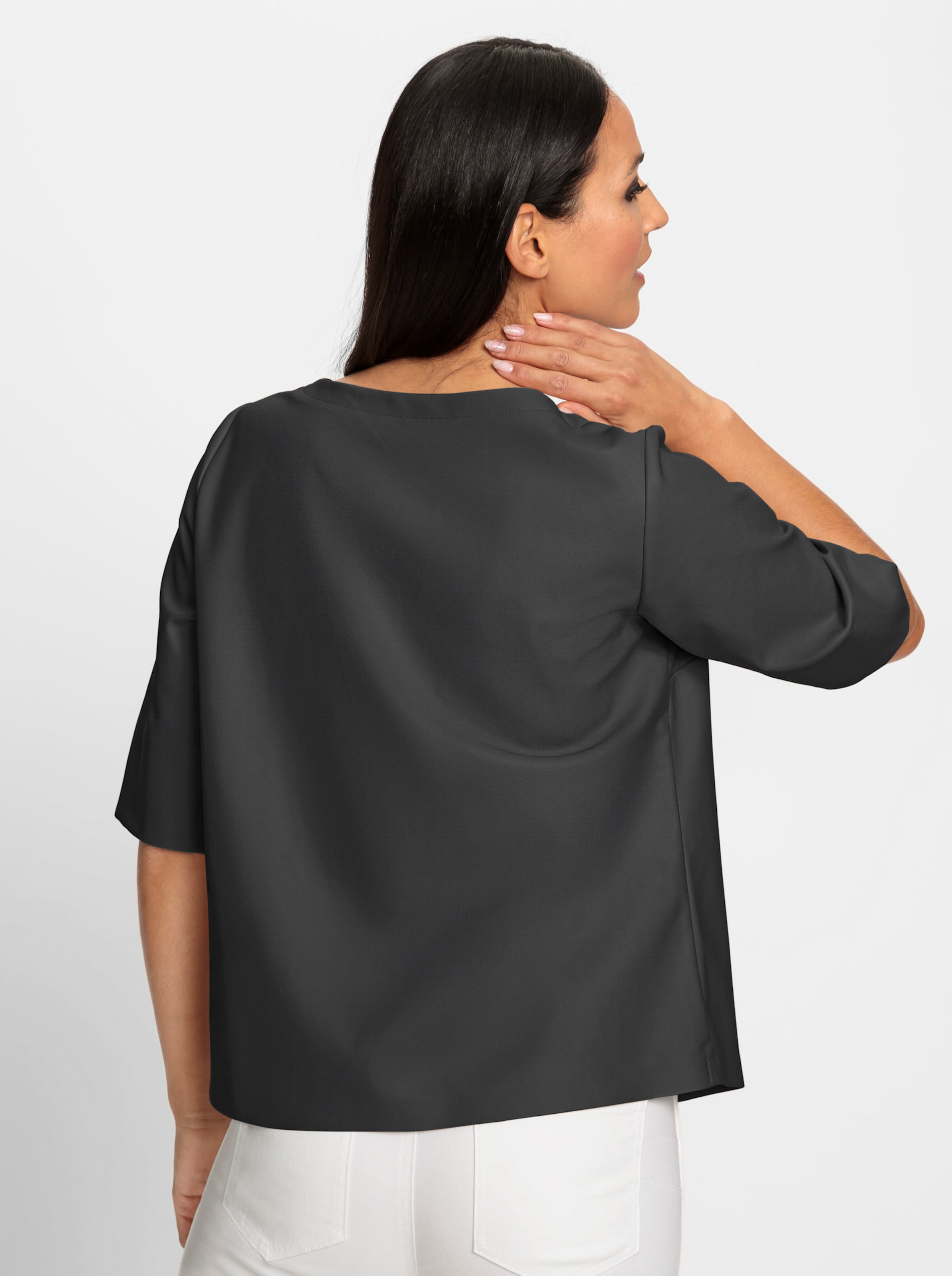 LED Rund günstig Kaufen-Bluse in schwarz von heine. Bluse in schwarz von heine <![CDATA[Bluse Trägt sich so bequem wie ein Shirt. Aus weichem, elastischem Leder-Imitat mit leicht glänzender Polyurethan-Beschichtung. Gerade Form mit Rundhals-Ausschnitt und langem Halbarm.]]>. 