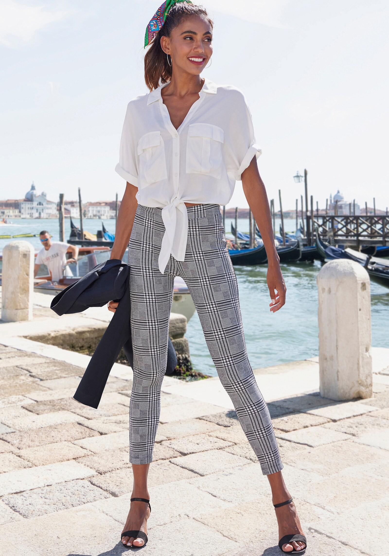 LASCANA Leggings - schwarz weiss kariert