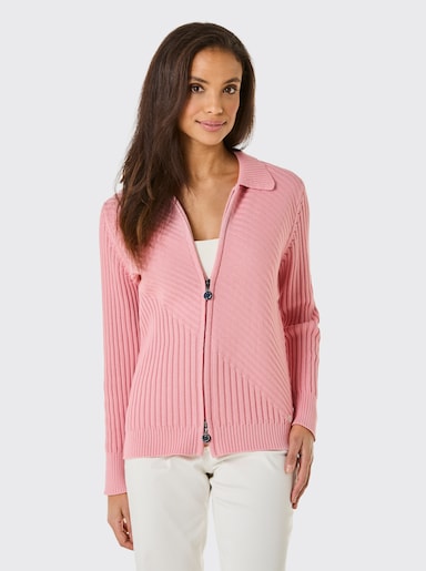 CREATION L PREMIUM Strickjacke mit diagonalem Strickmuster - rosenquarz
