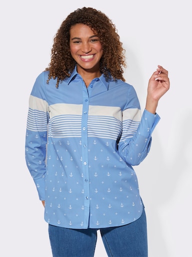 Langarm-Bluse mit Hemdkragen - himmelblau-weiß-gestreift