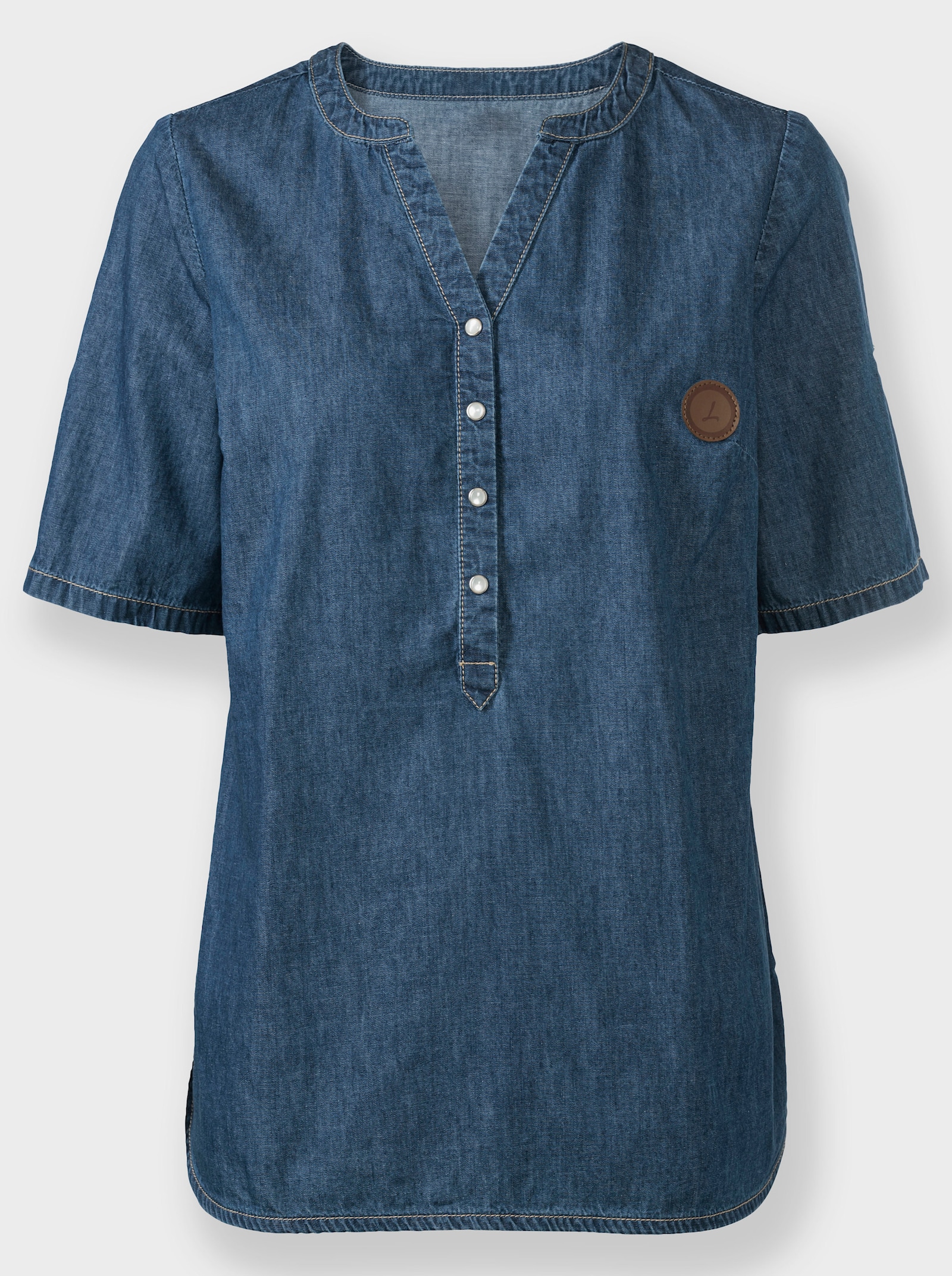 Jeanstunika mit Seitenschlitzen - blue-bleached