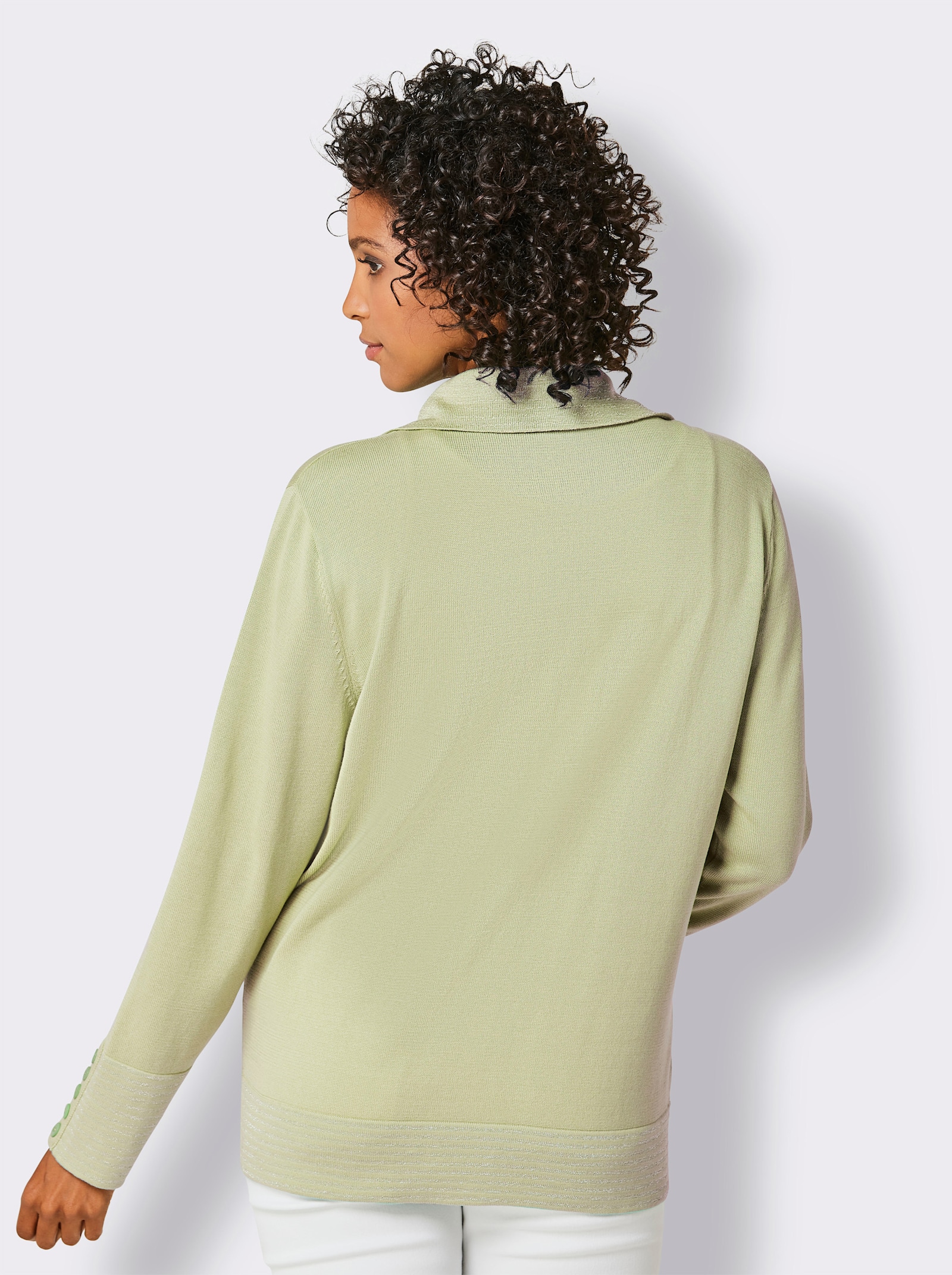 CREATION L PREMIUM Feinstrickjacke mit gestreiften Abschlüssen - pistazie