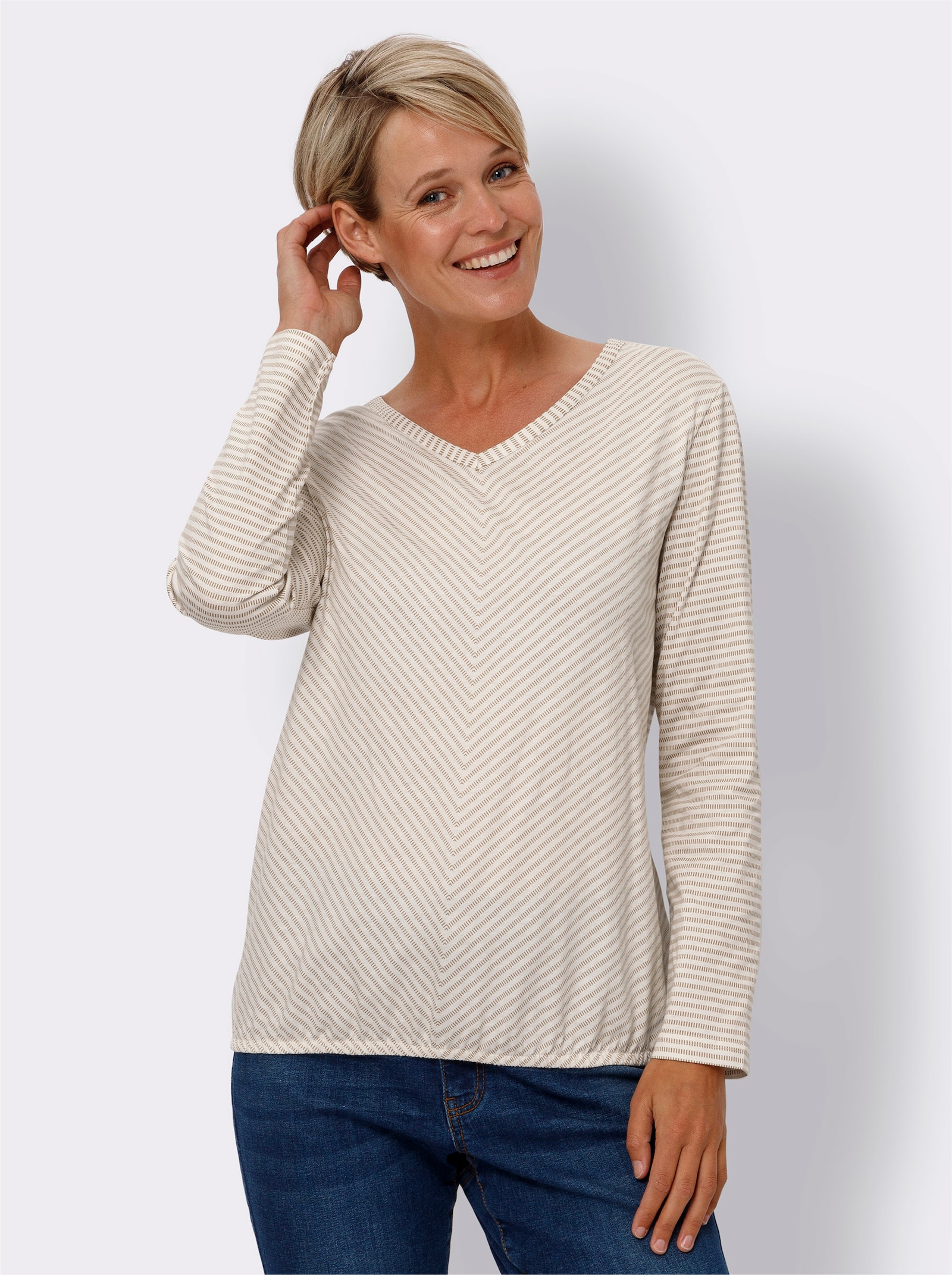 Langarmshirt im dezenten Streifenmuster - camel-champagner-gestreift