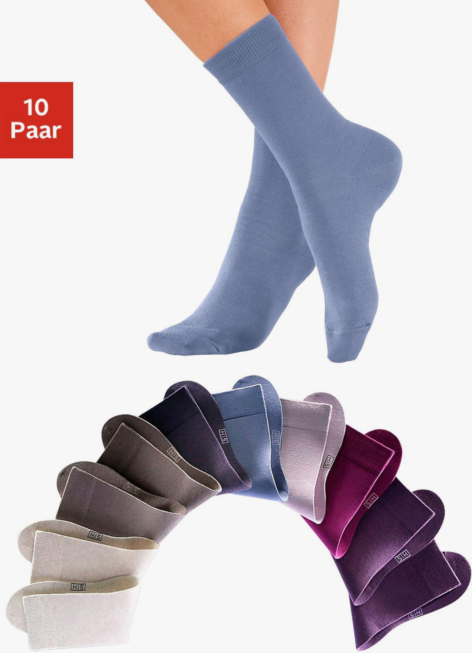 H.I.S Freizeitsocken - 2x taupe, 2x beige, 2x pflaume, 1x jeans, 1x lila, 1x beere, 1x altrosa