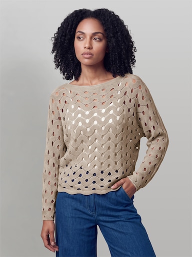 heine Ajourpullover mit Wellenmuster - sesam