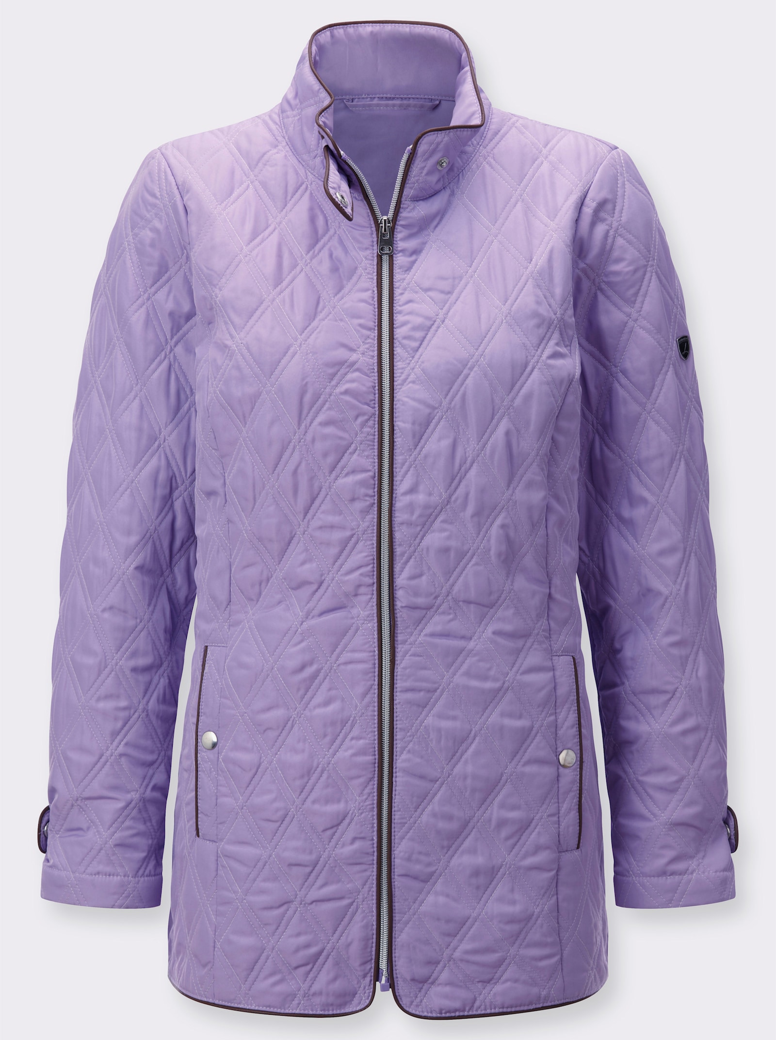 Steppjacke mit Lederimitat-Paspelierungen - lavendel
