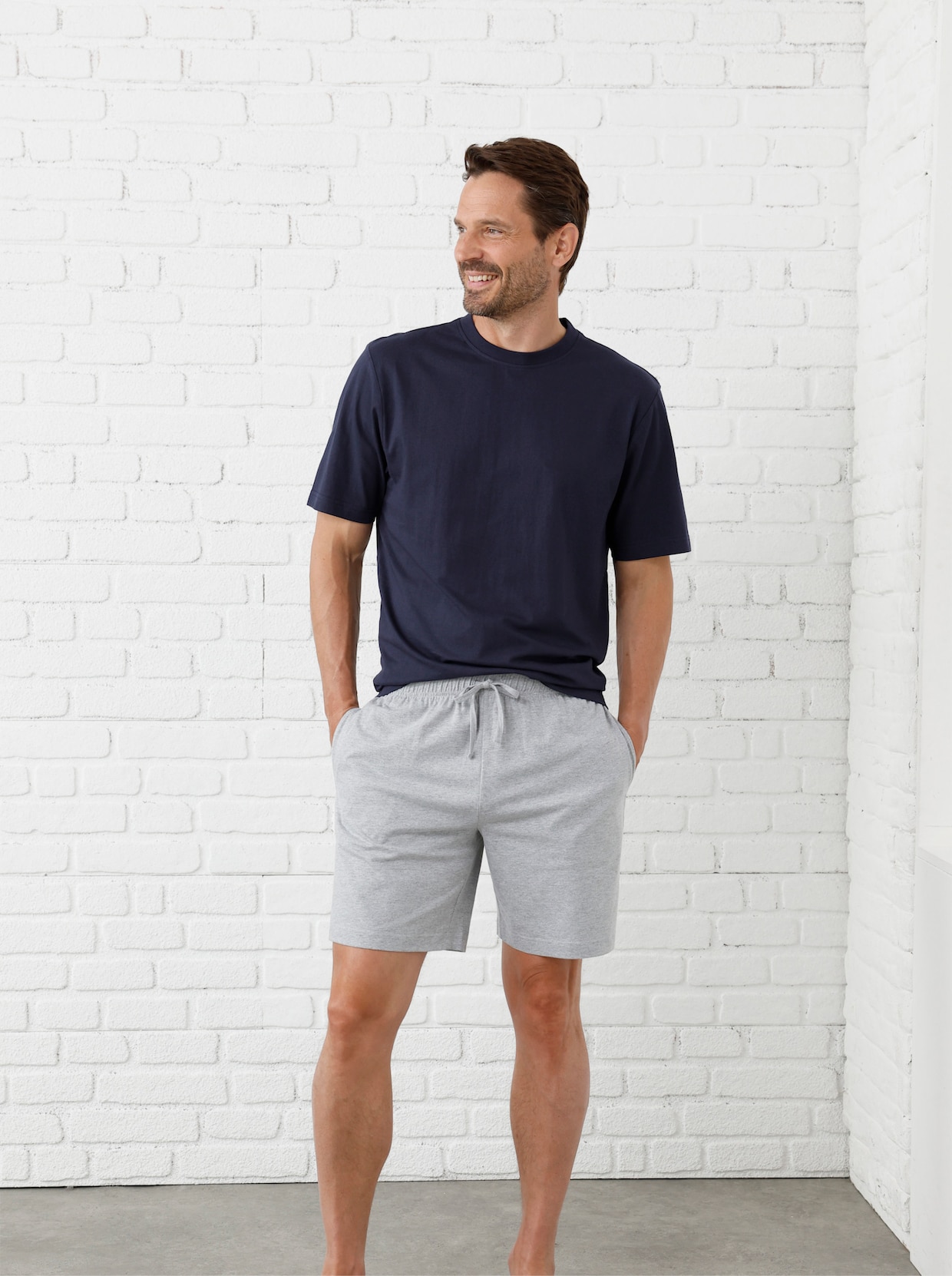 wäschepur men Schlafanzug-Shirt - marine + anthrazit-meliert