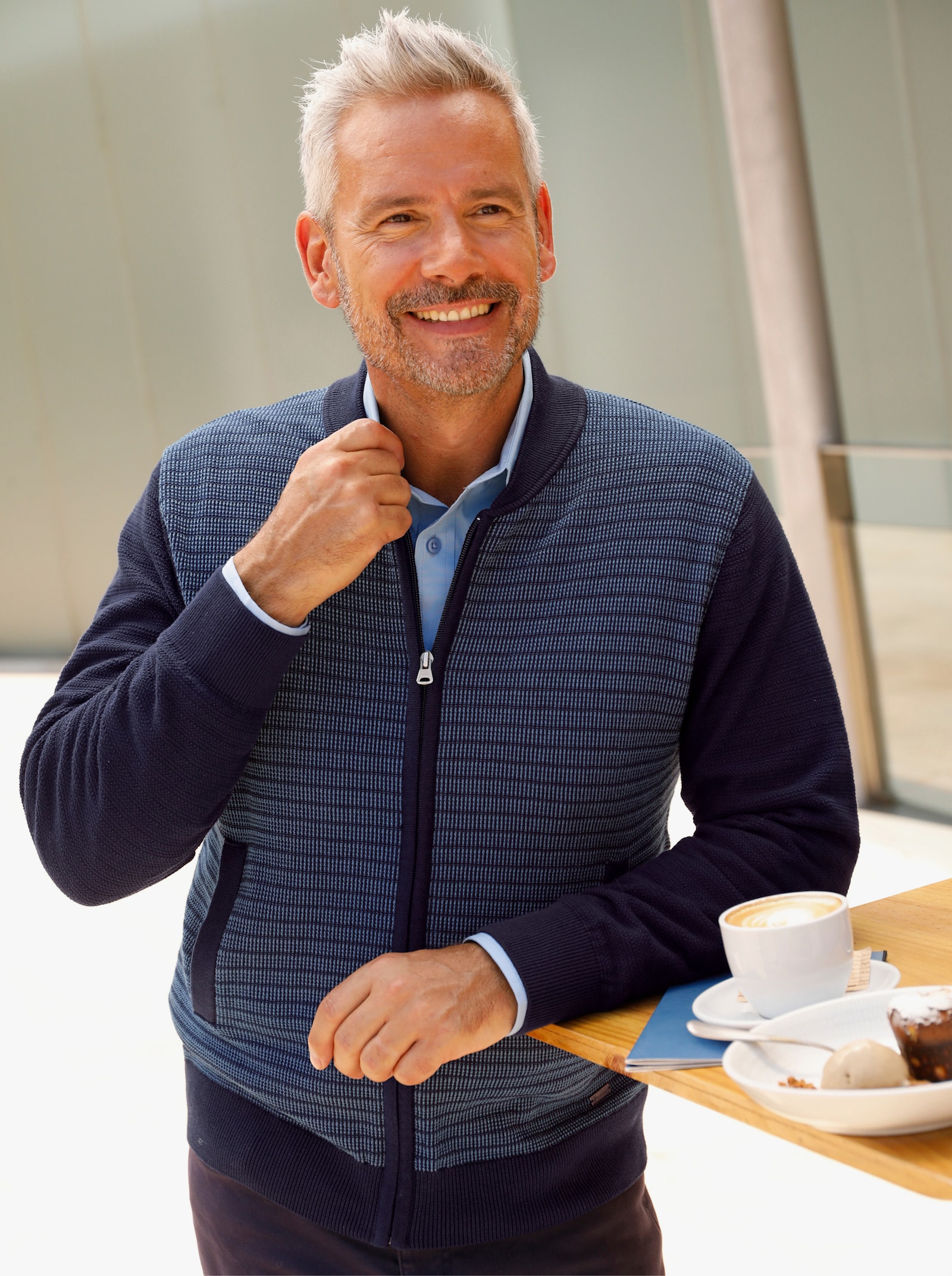 Marco Donati Strickjacke aus reiner Baumwolle - marine-meliert