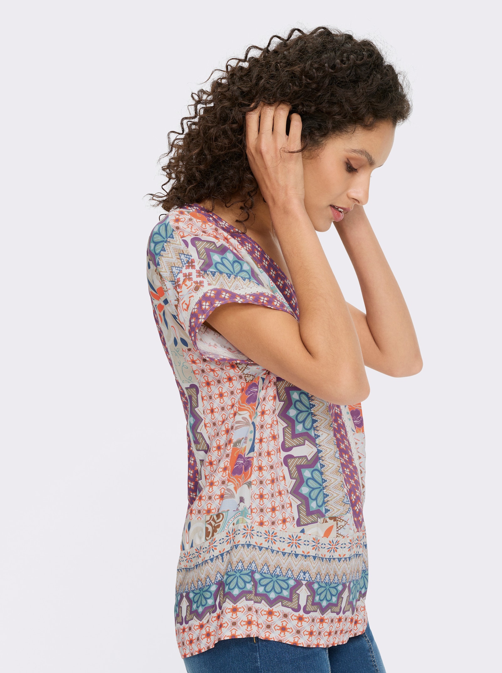 heine Druckbluse in Patch-Optik - terra-lila-bedruckt