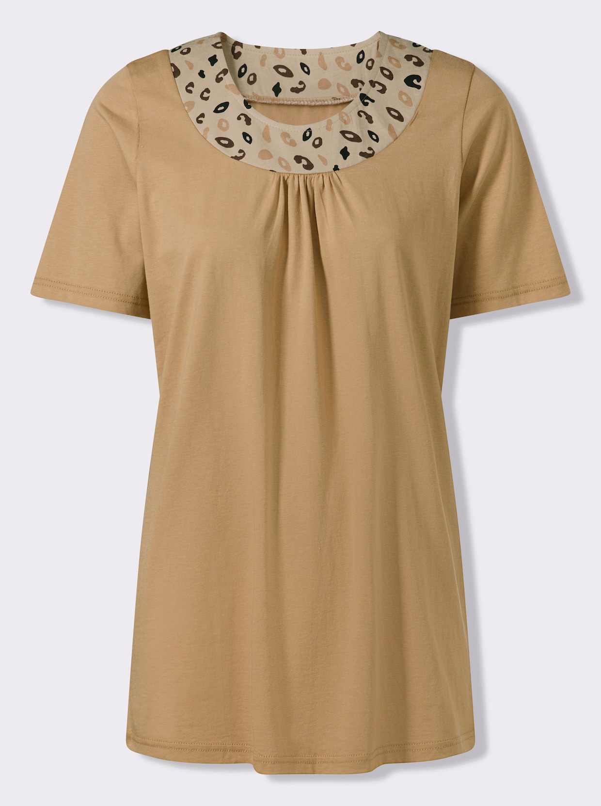 Longshirt mit Leo-Druck - camel