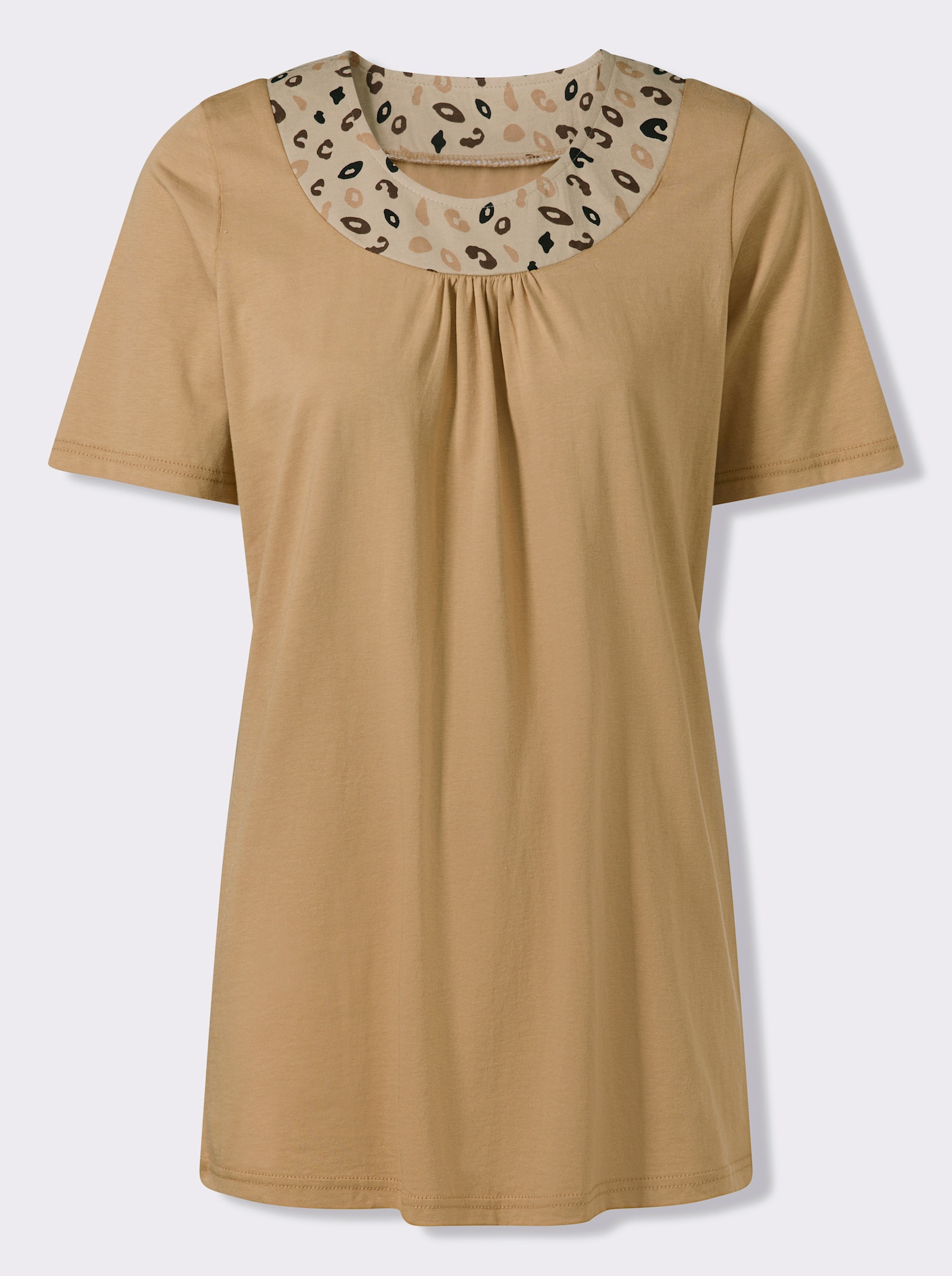 Longshirt mit Leo-Druck - camel