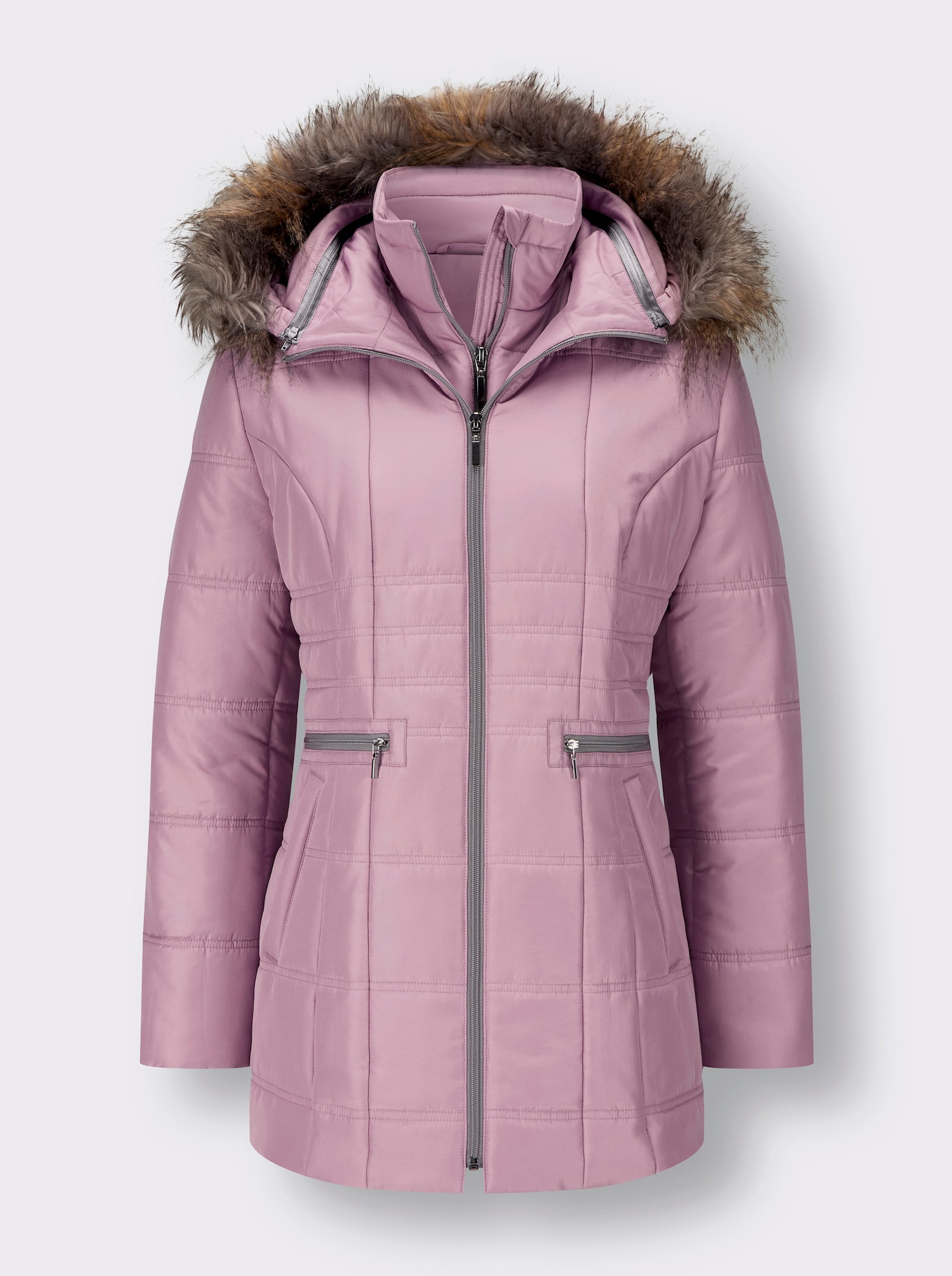 Steppjacke mit abnehmbarer Kapuze, wattiert - mauve