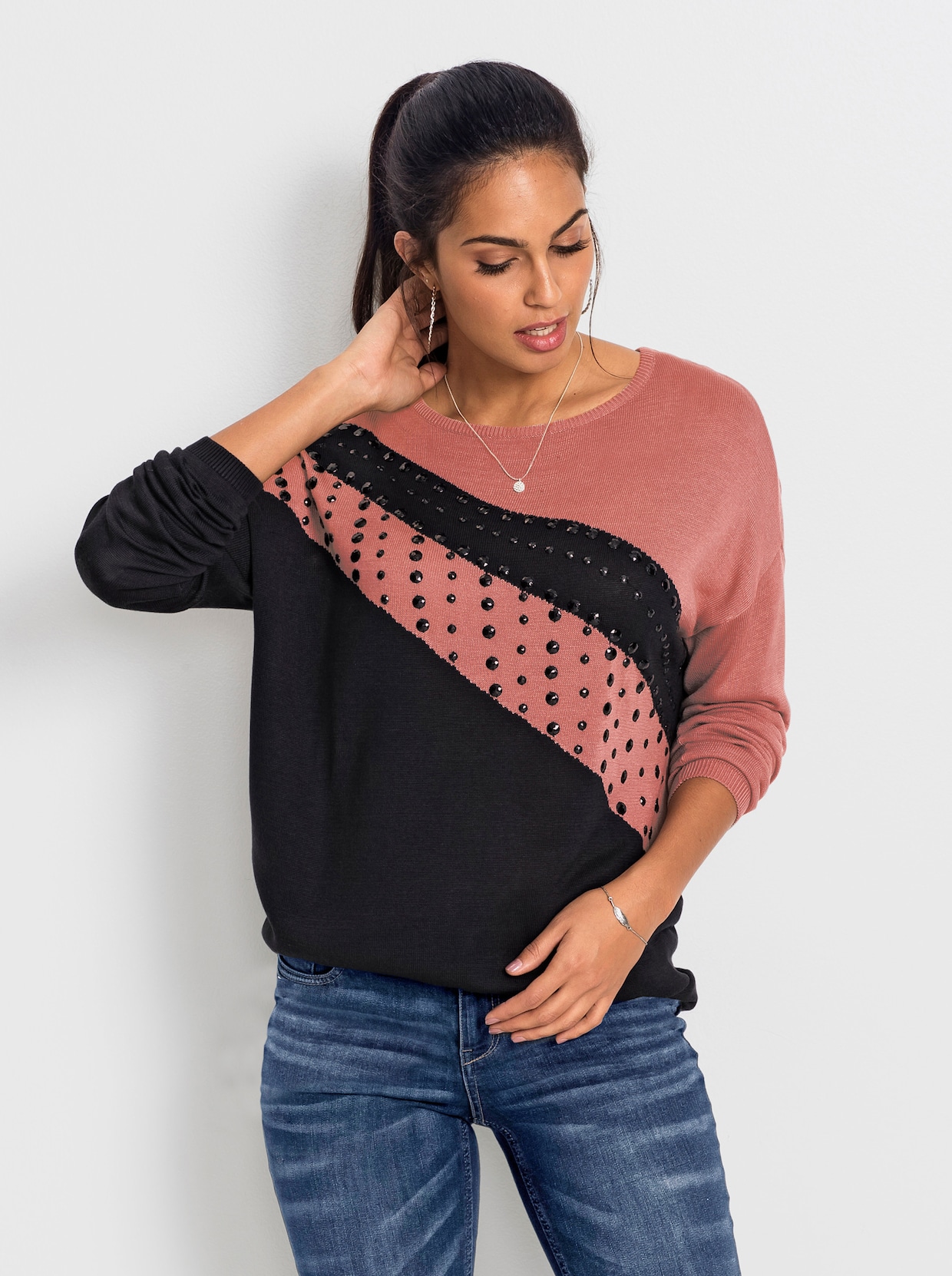 Pullover - schwarz-grapefruit-gemustert