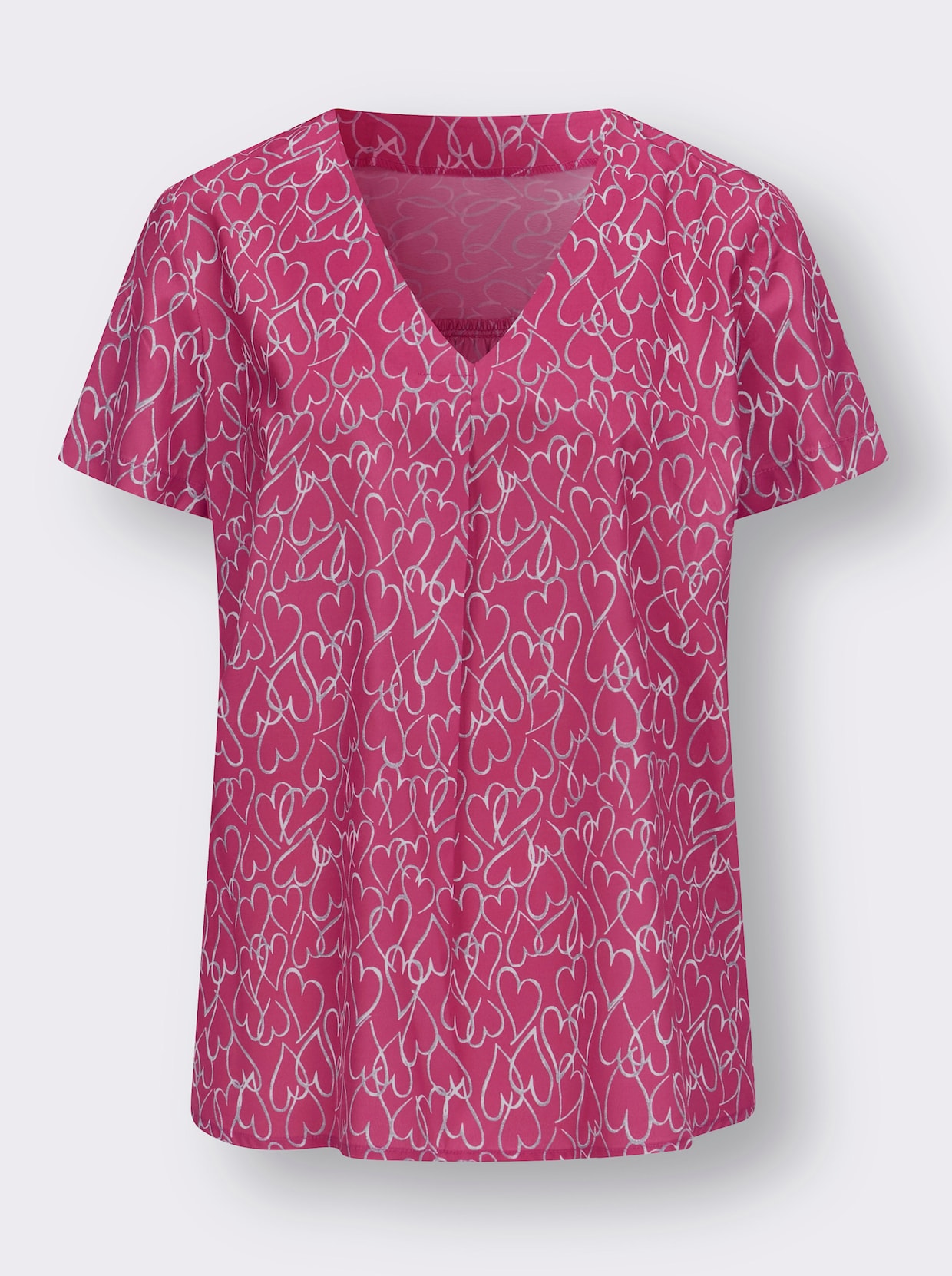 Schlupf-Bluse - pink-ecru-bedruckt