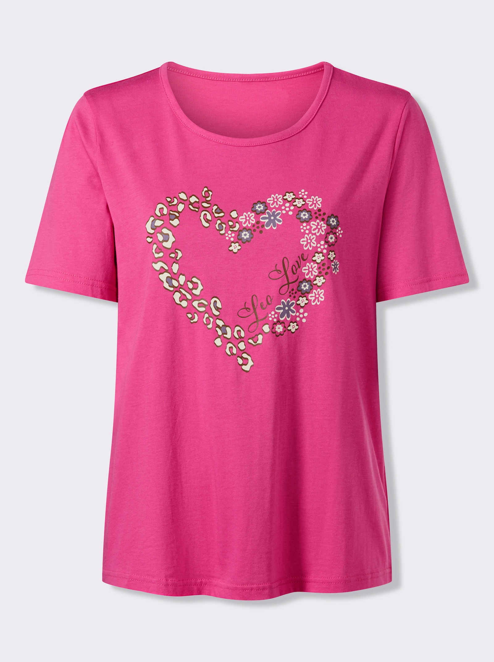 Shirt met ronde hals en hartprint - fuchsia/bruin bedrukt
